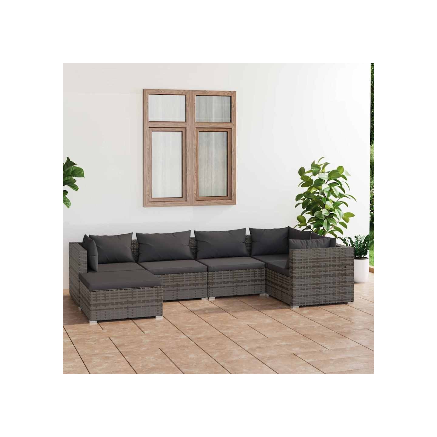 Salon de jardin 6 pcs avec coussins Résine tressée Gris
