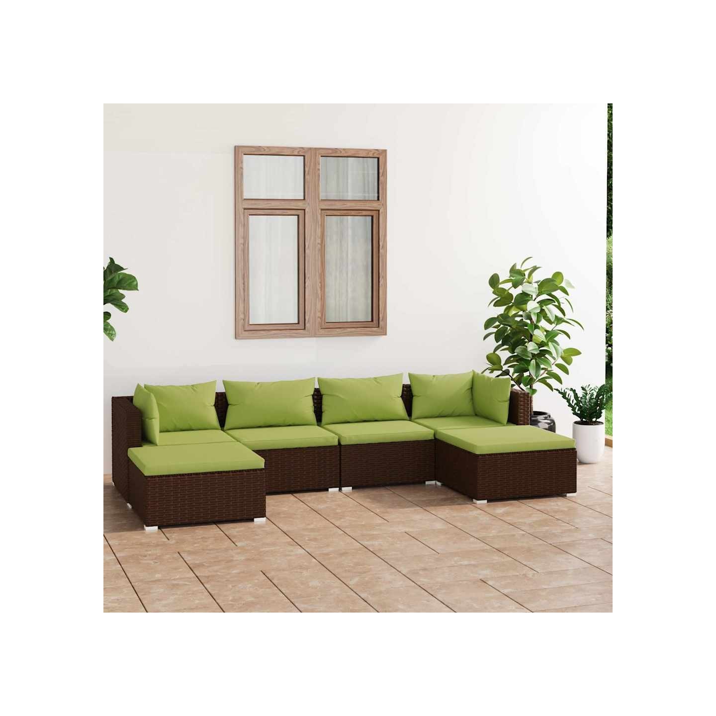 Salon de jardin 6 pcs avec coussins Résine tressée Marron