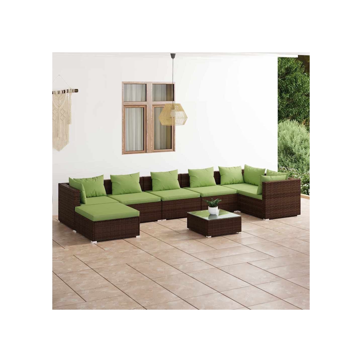 Salon de jardin 8 pcs avec coussins résine tressée marron