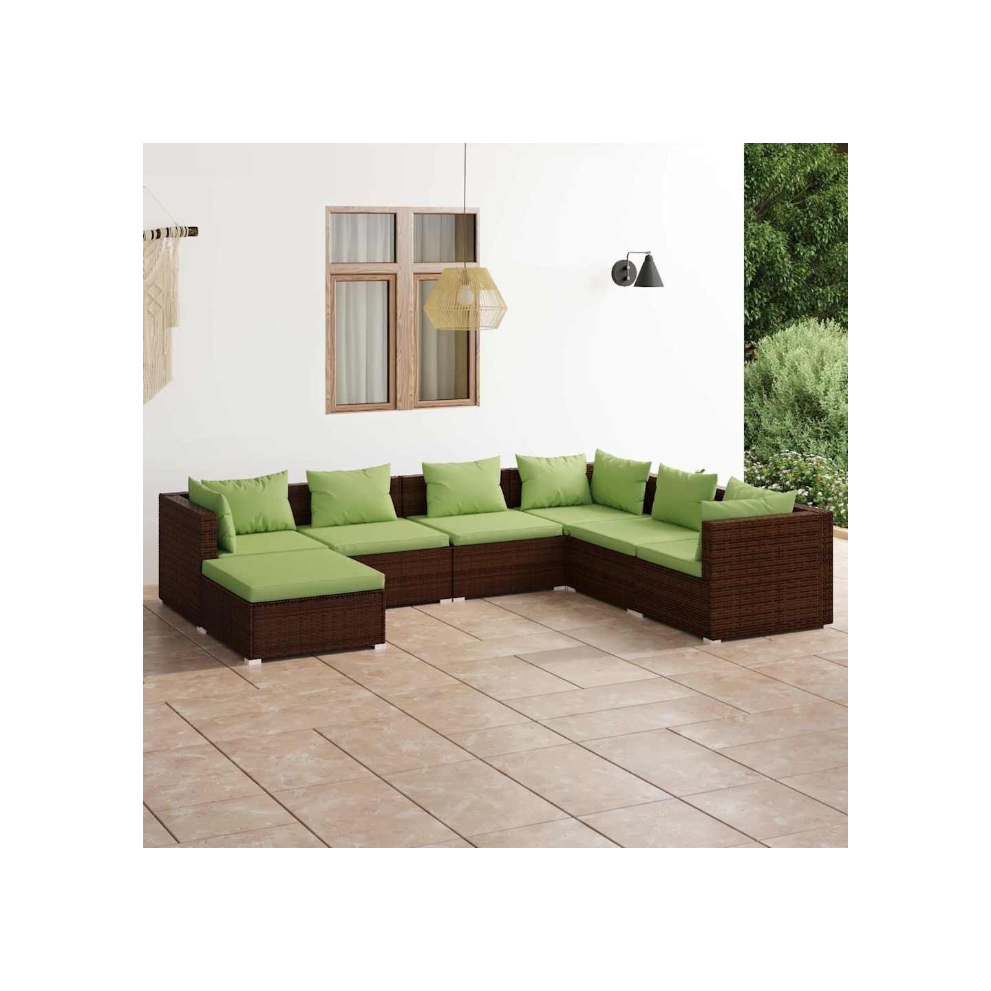 Salon de jardin 7 pcs avec coussins Résine tressée Marron