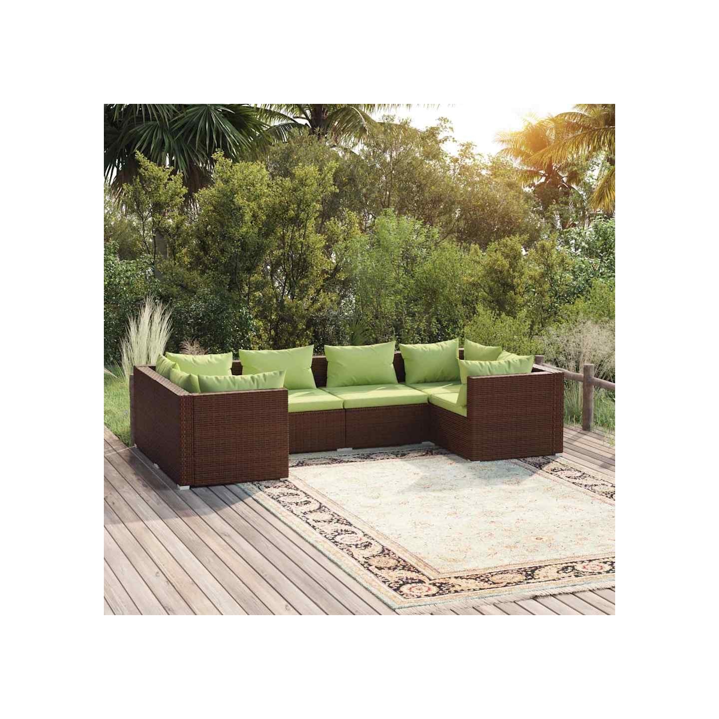 Salon de jardin 6 pcs avec coussins Résine tressée Marron