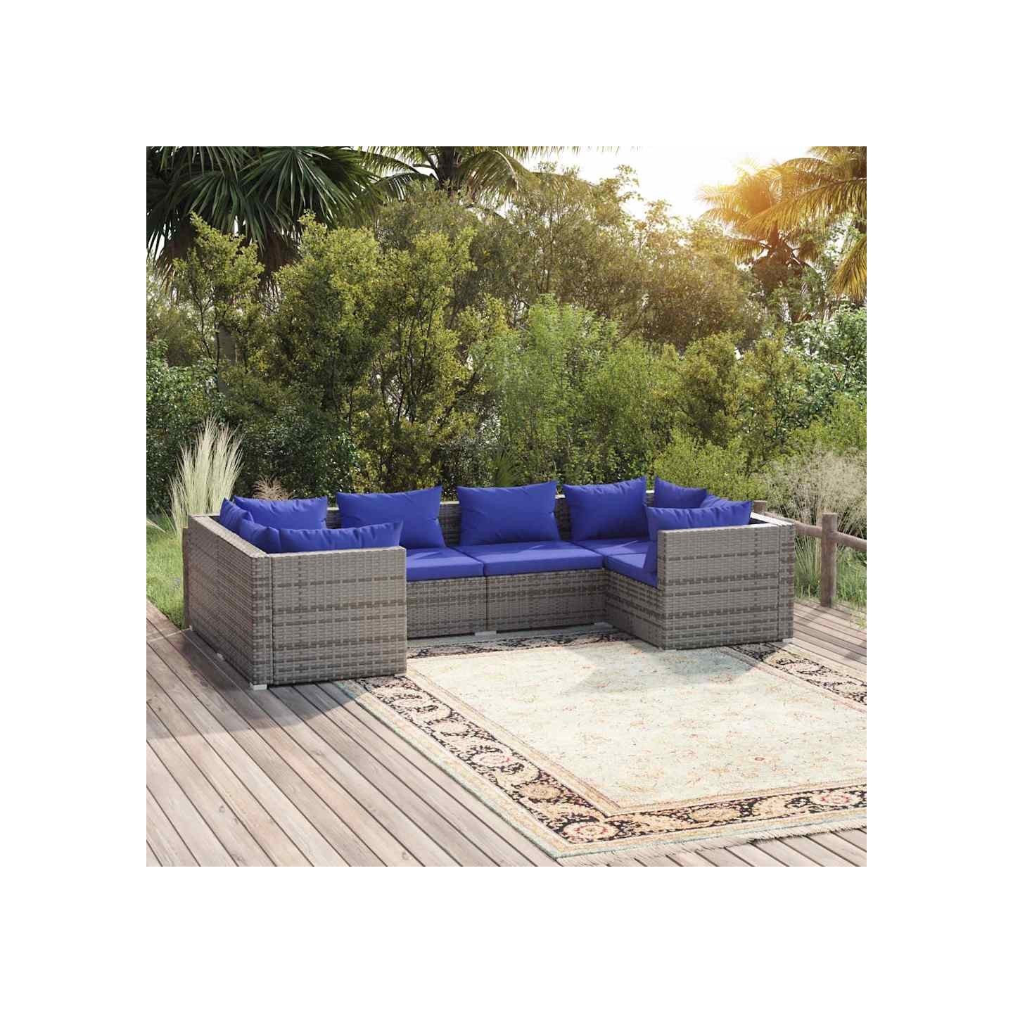Salon de jardin 6 pcs avec coussins résine tressée gris