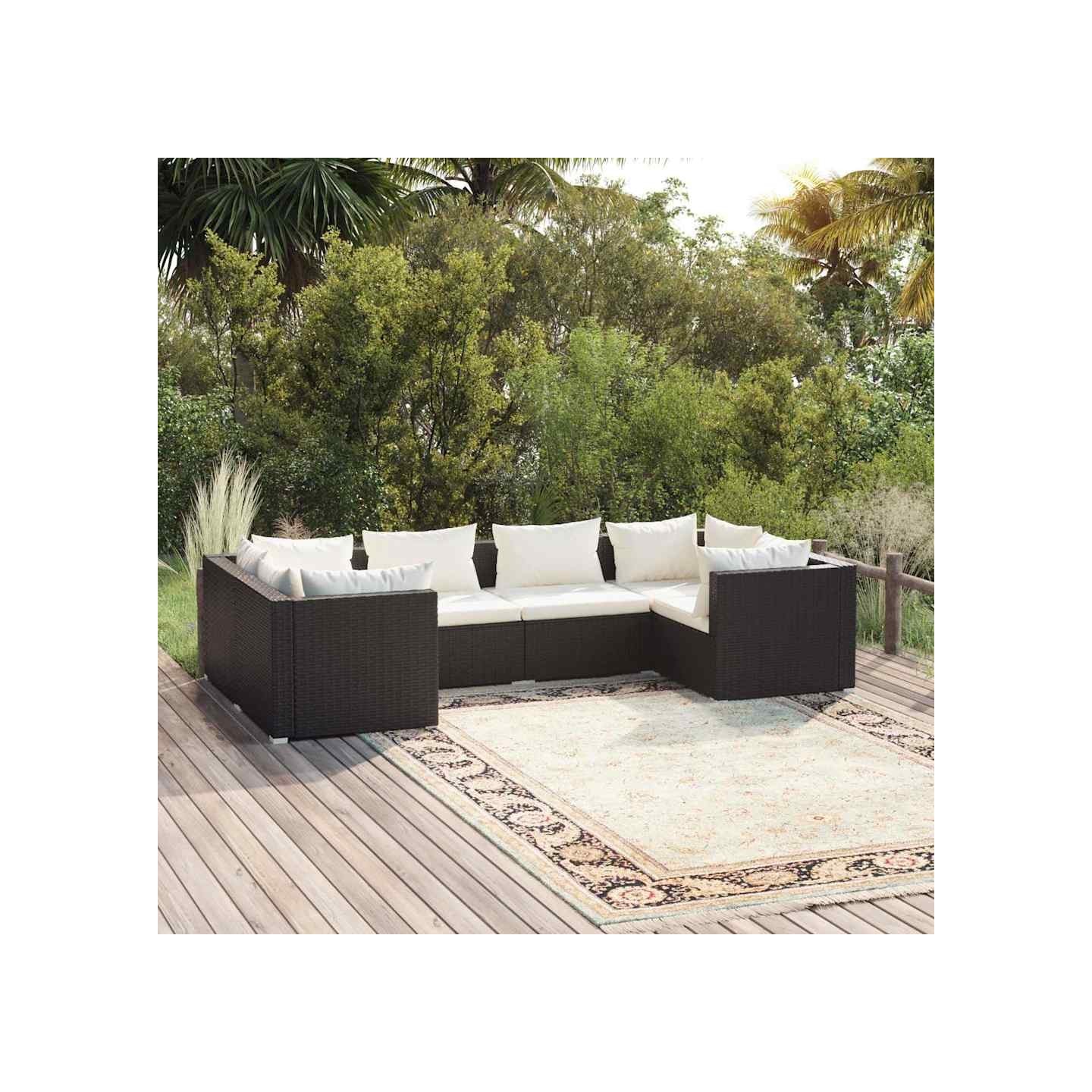 Salon de jardin 6 pcs avec coussins résine tressée noir