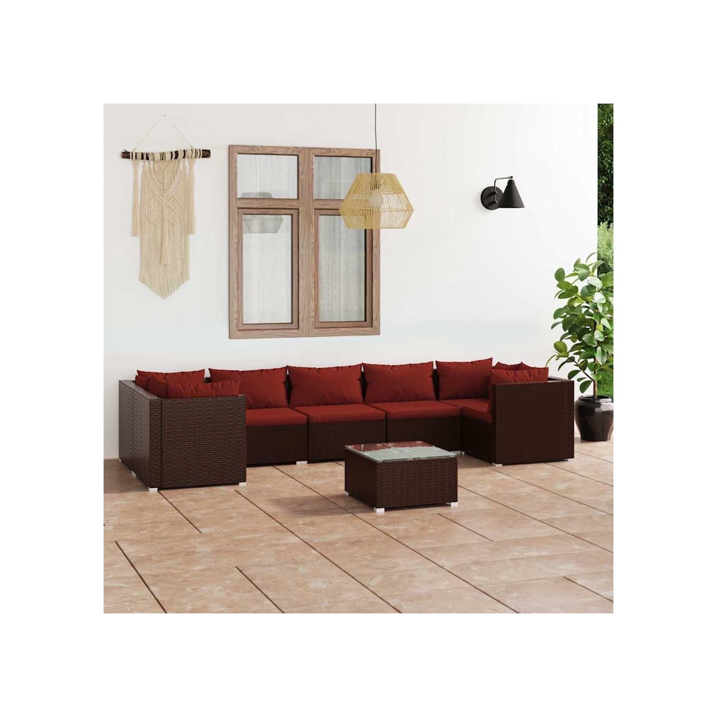 Salon de jardin 8 pcs avec coussins résine tressée marron