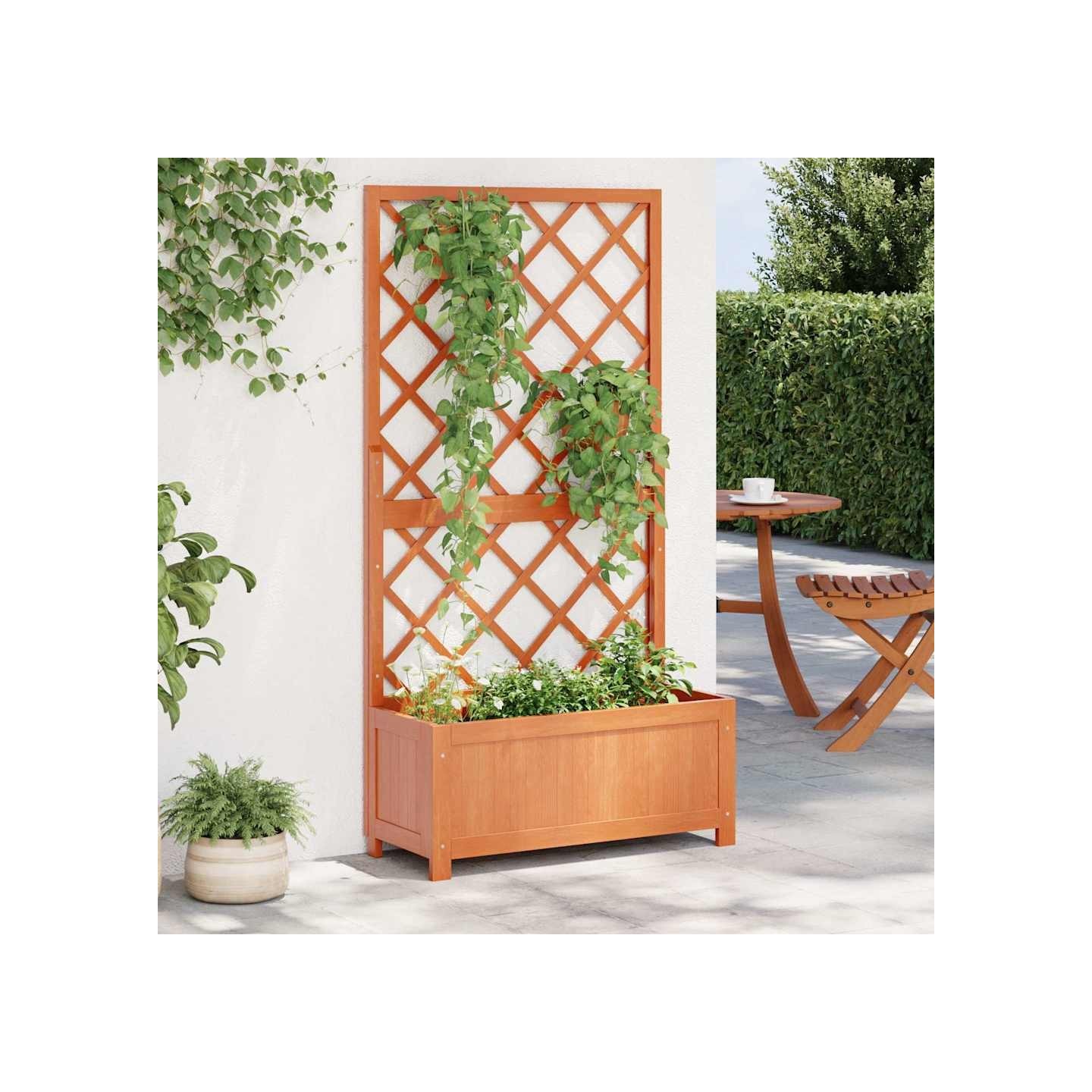 Jardinière avec treillis marron 70x30x135 cm bois massif de sapin