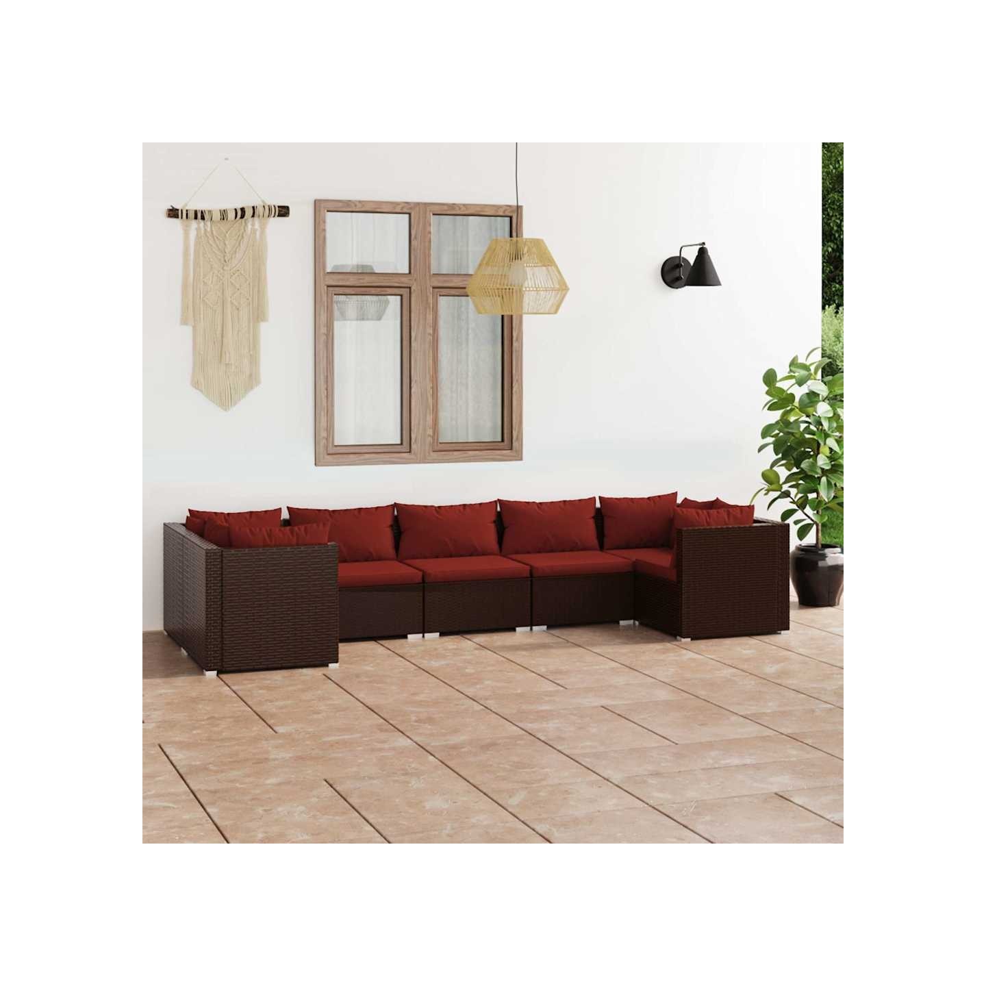 Salon de jardin 7 pcs avec coussins Résine tressée Marron