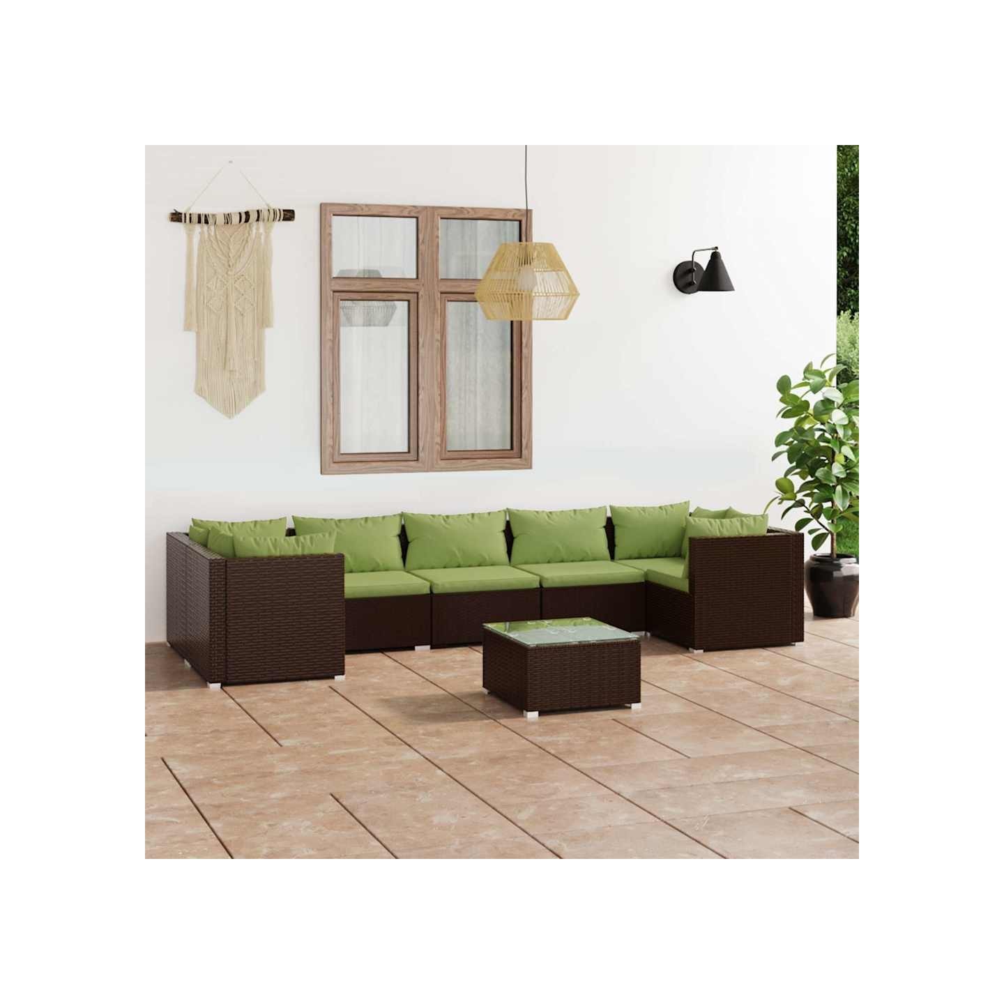 Salon de jardin 8 pcs avec coussins résine tressée marron