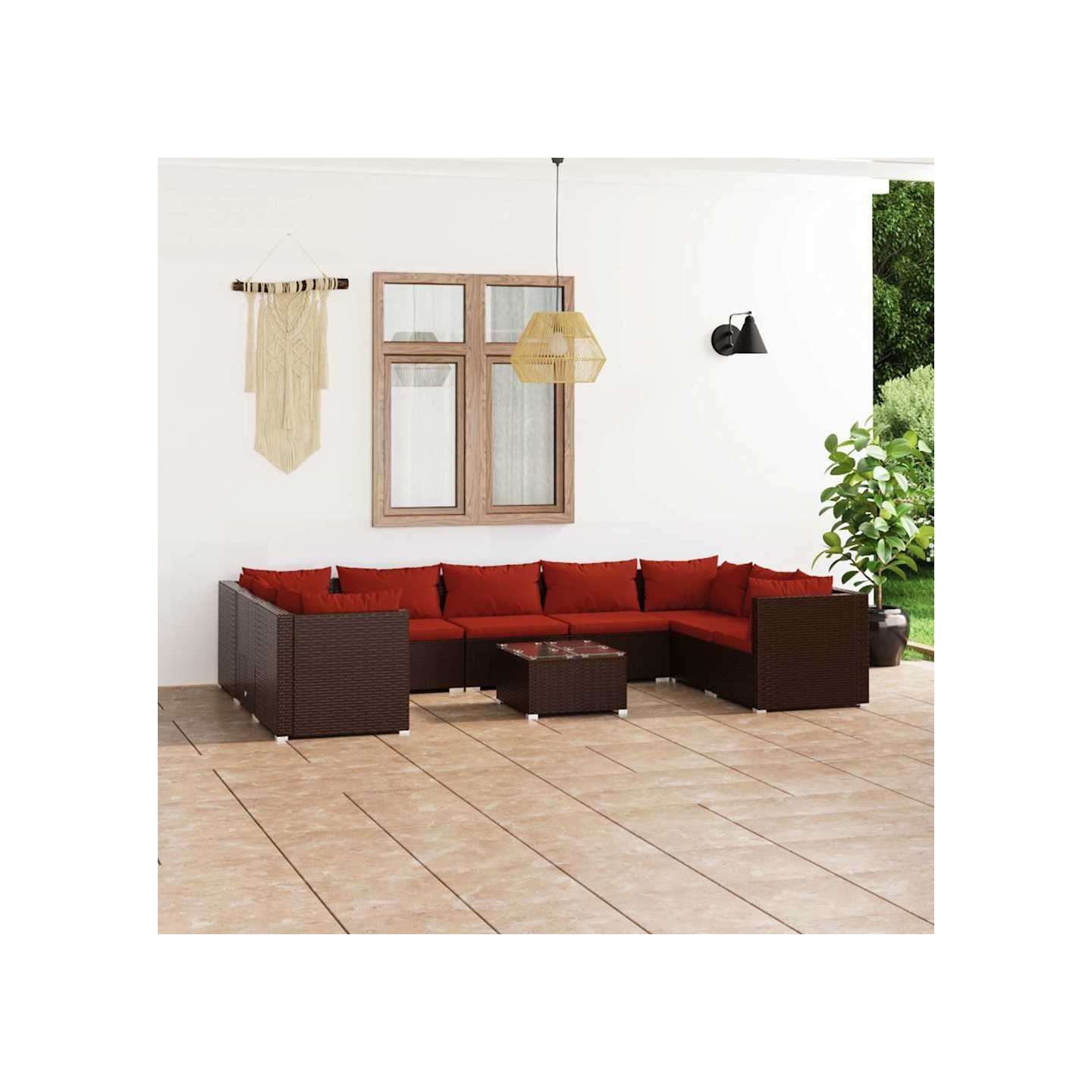 Salon de jardin 10 pcs avec coussins Résine tressée Marron
