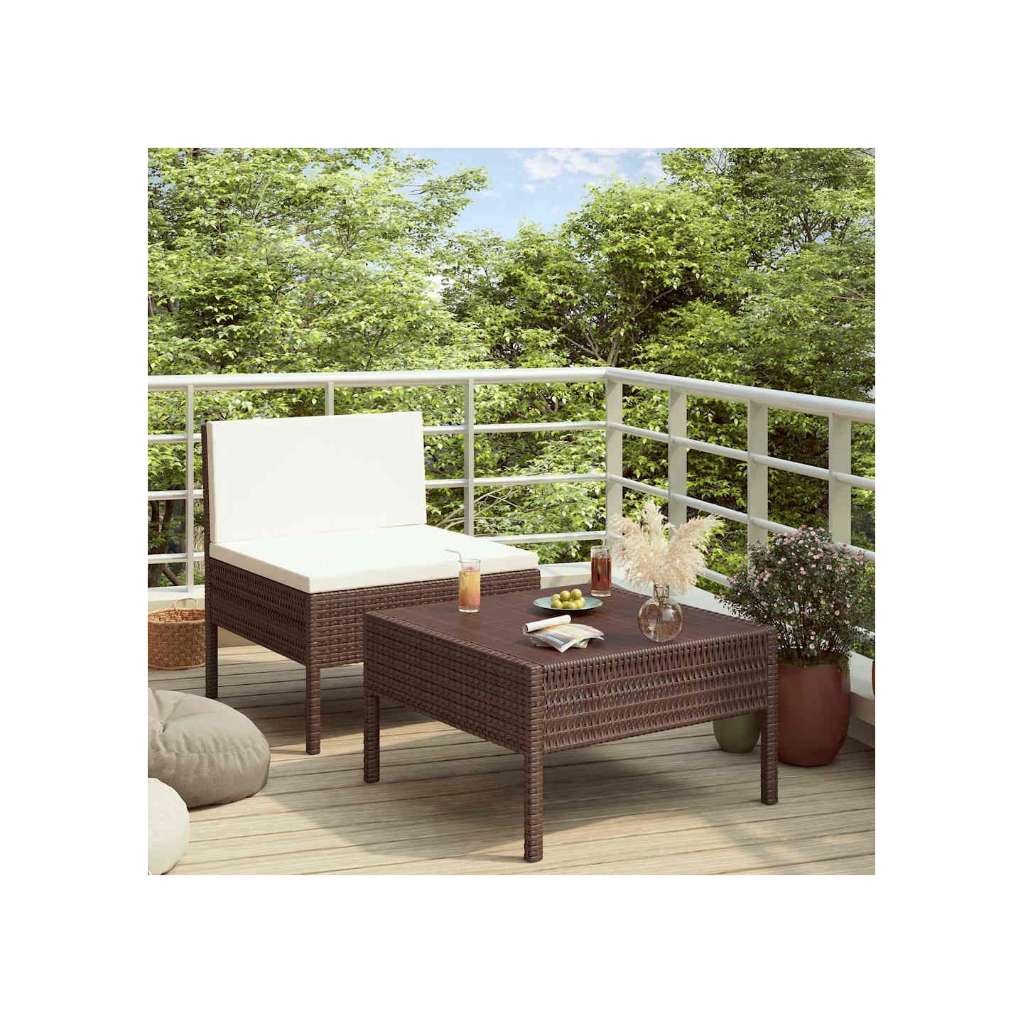Salon de jardin 2 pcs avec coussins Résine tressée Marron