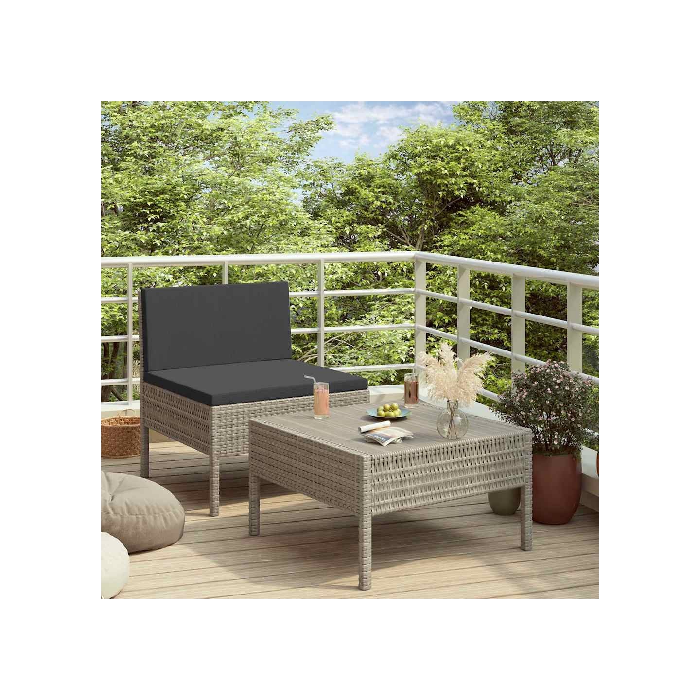 Salon de jardin 2 pcs avec coussins Résine tressée Gris