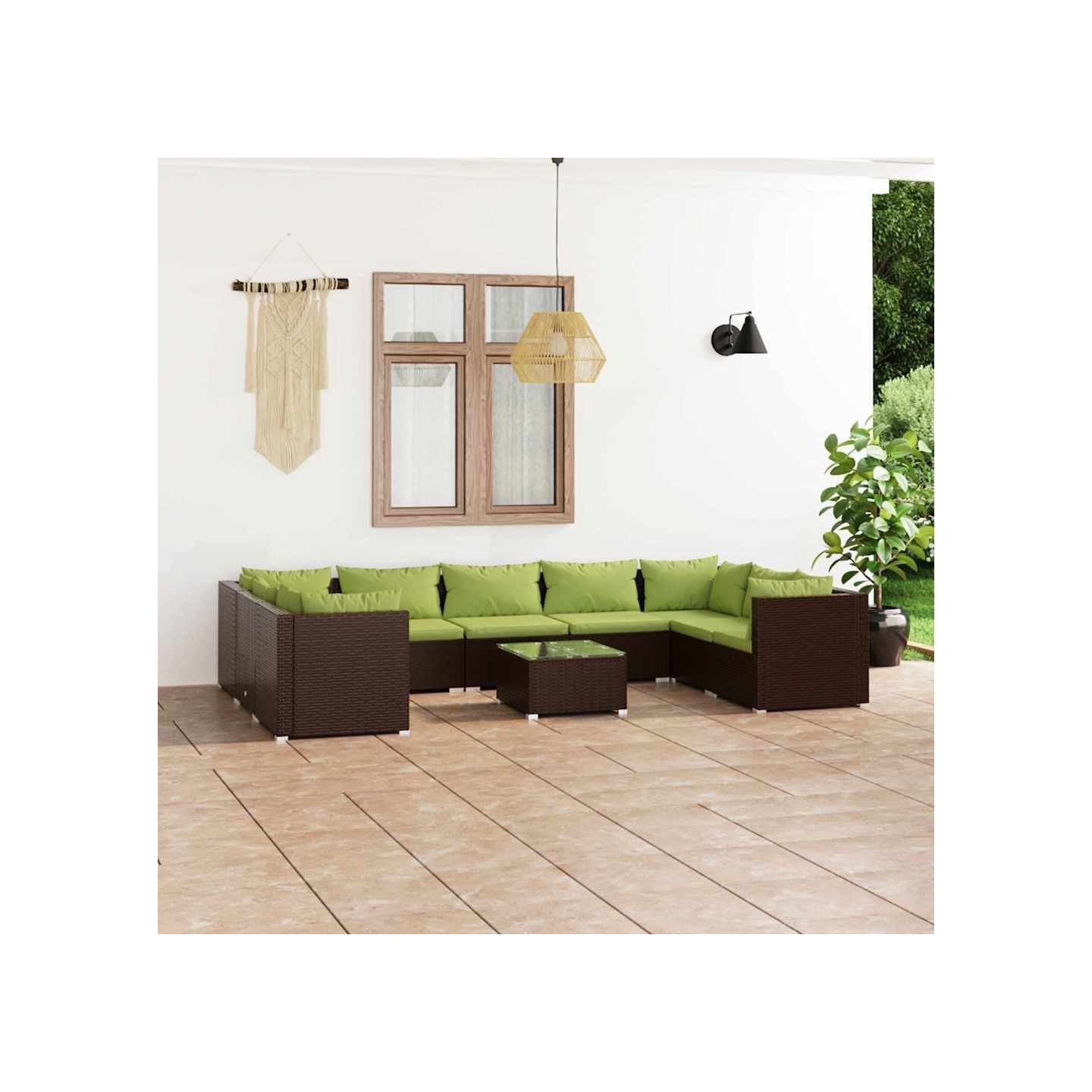 Salon de jardin 10 pcs avec coussins Résine tressée Marron