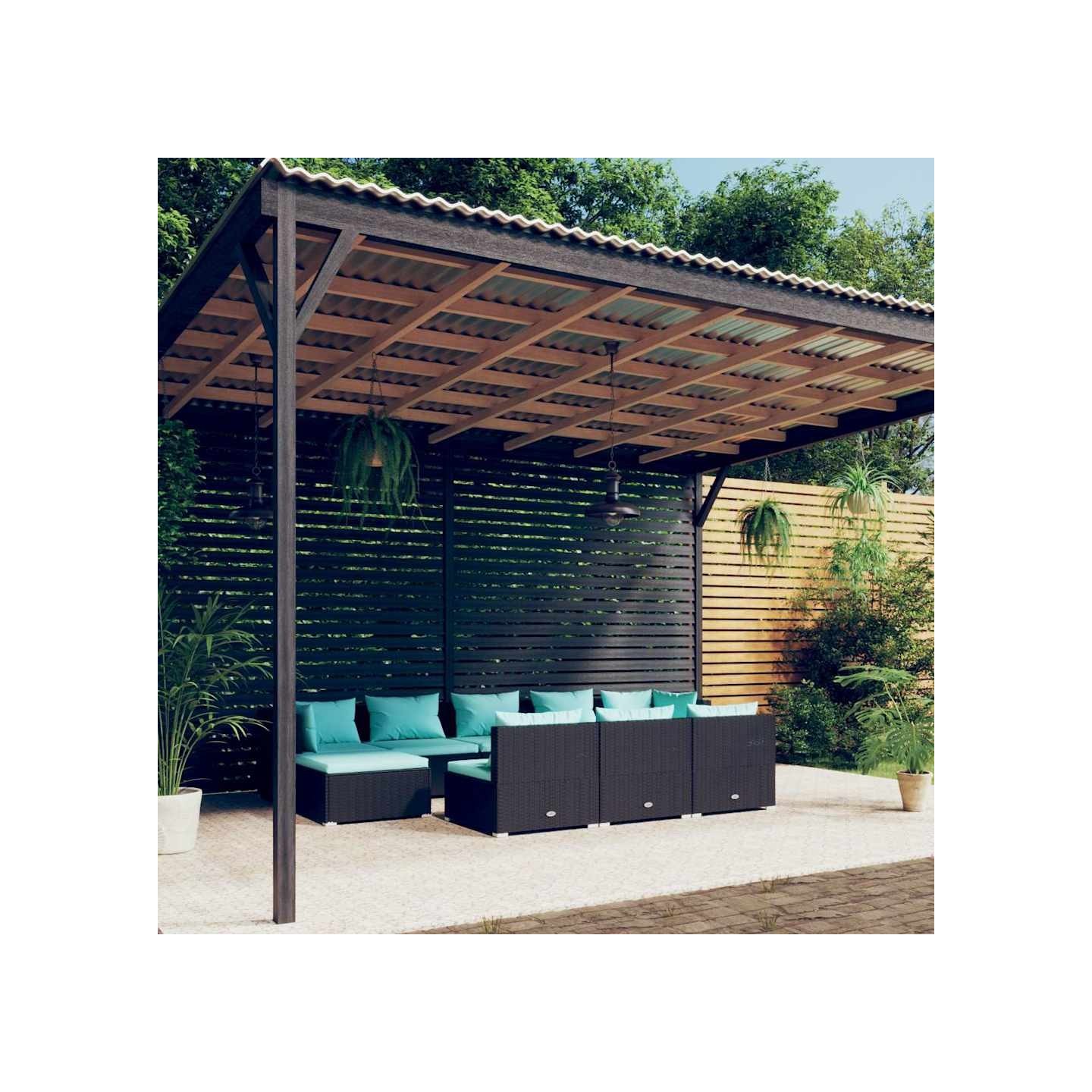 Salon de jardin 10 pcs avec coussins Noir Résine tressée