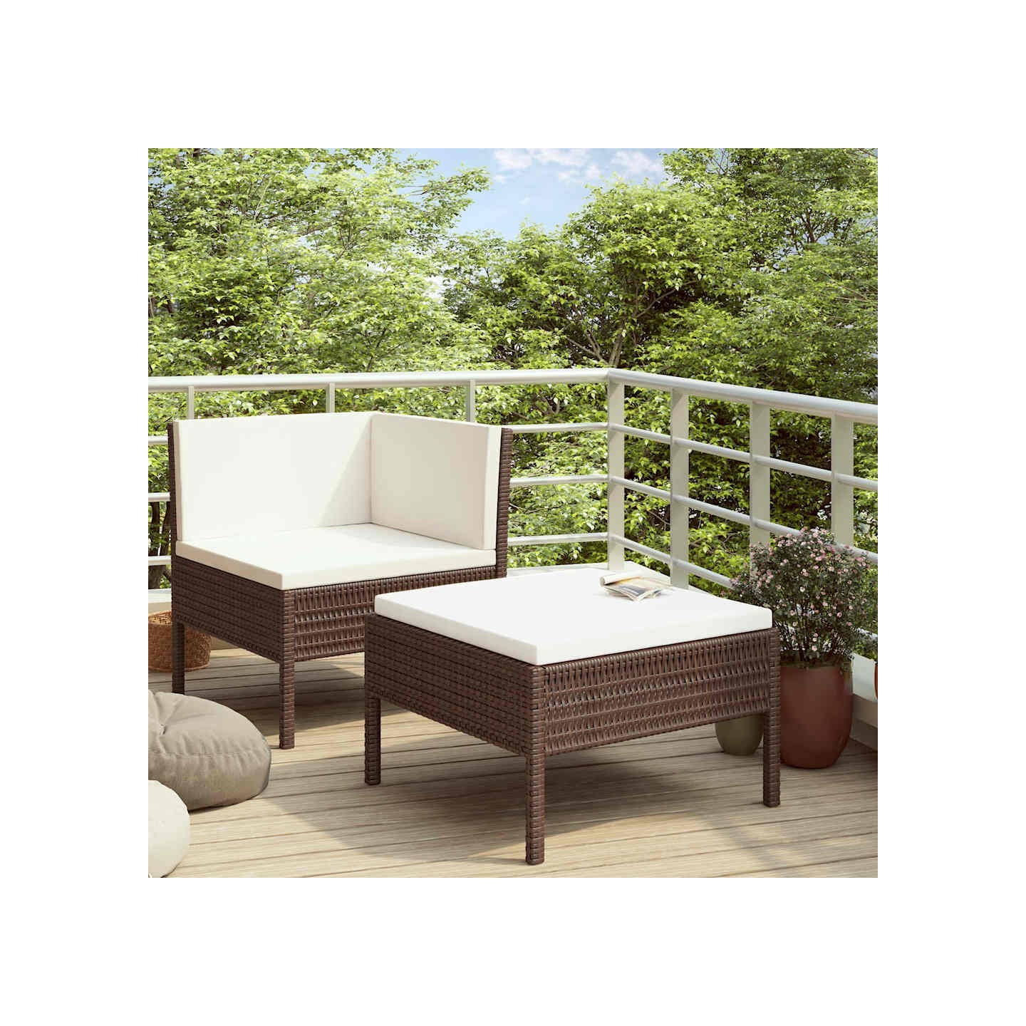 Salon de jardin 2 pcs avec coussins Résine tressée Marron