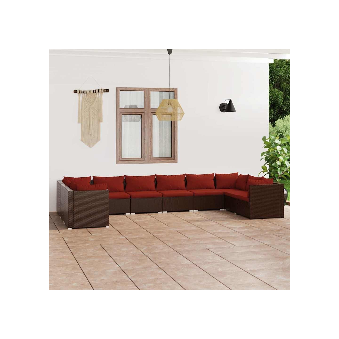 Salon de jardin 10 pcs avec coussins Résine tressée Marron
