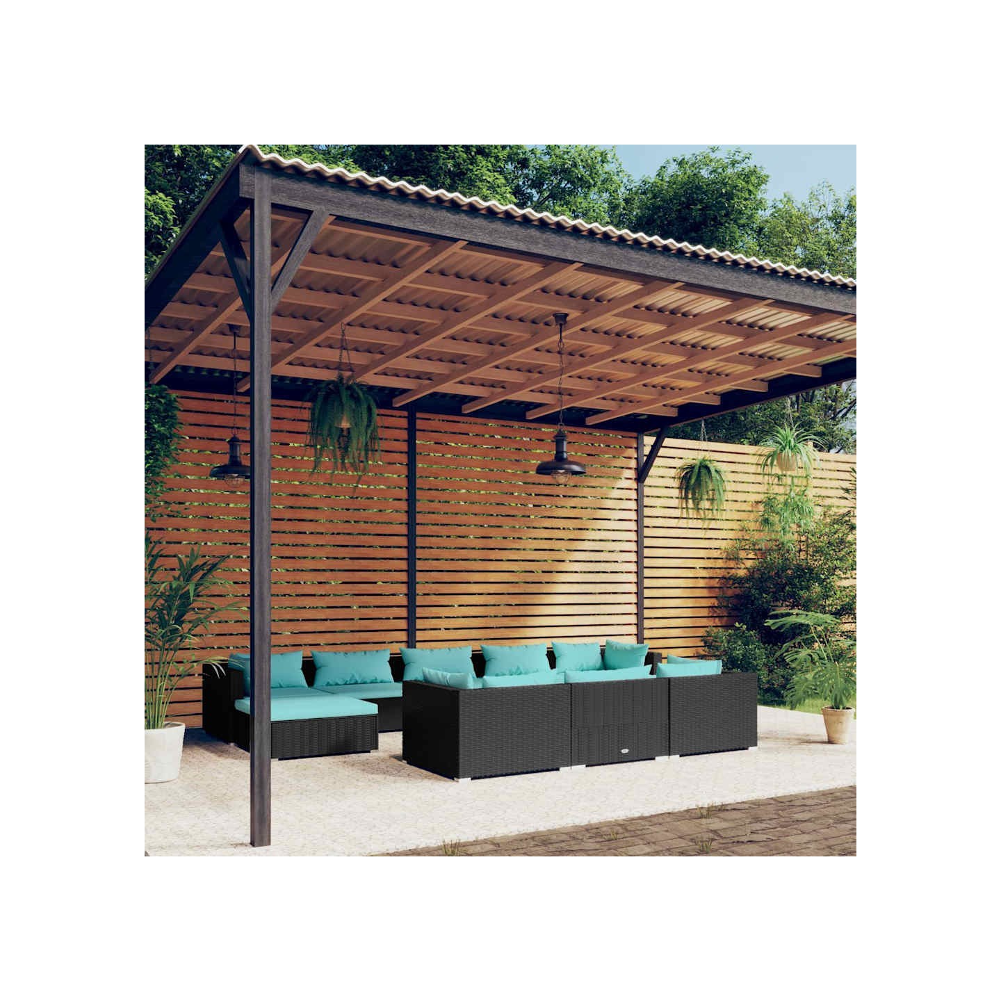 Salon de jardin 10 pcs avec coussins Noir Résine tressée
