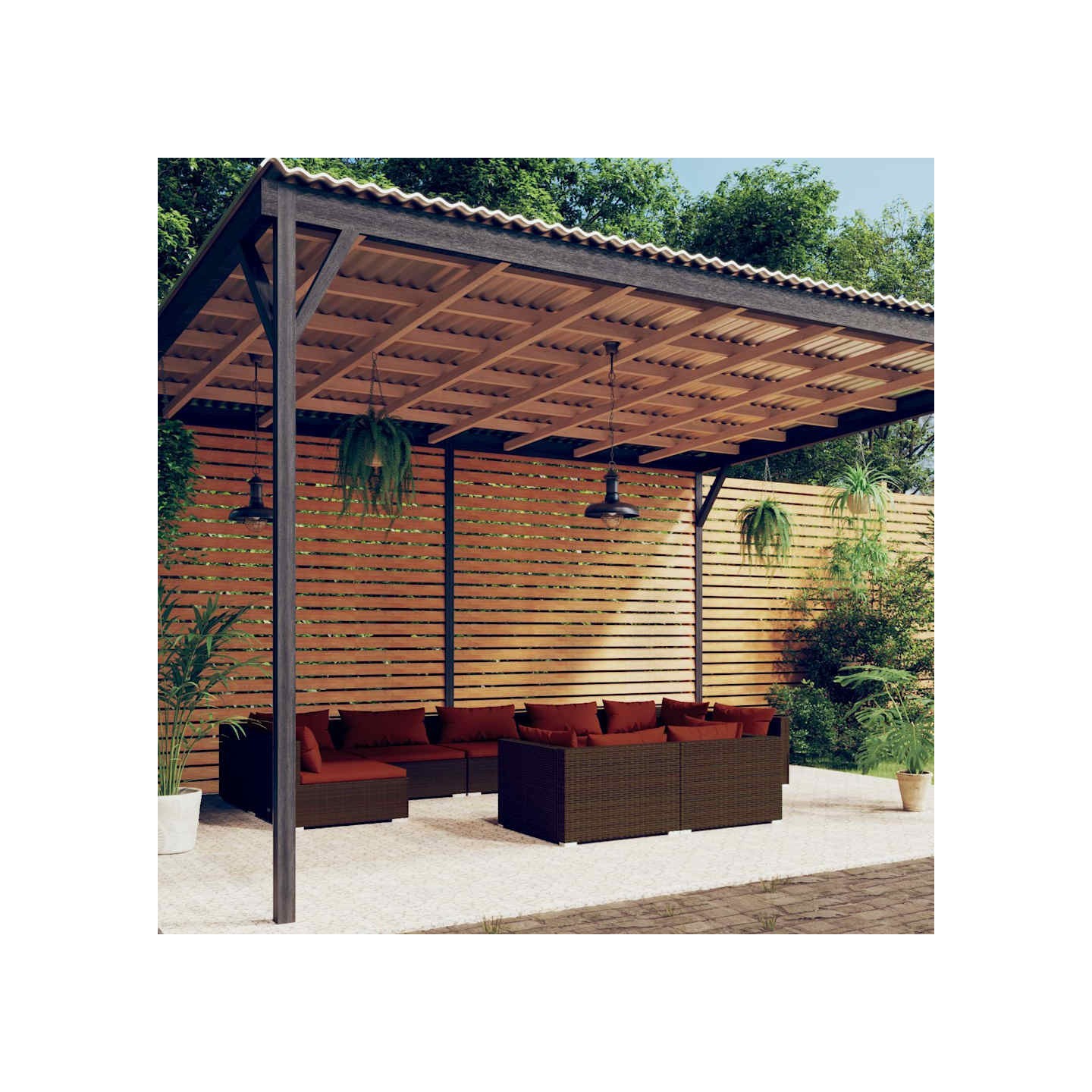 Salon de jardin 9 pcs avec coussins Marron Résine tressée