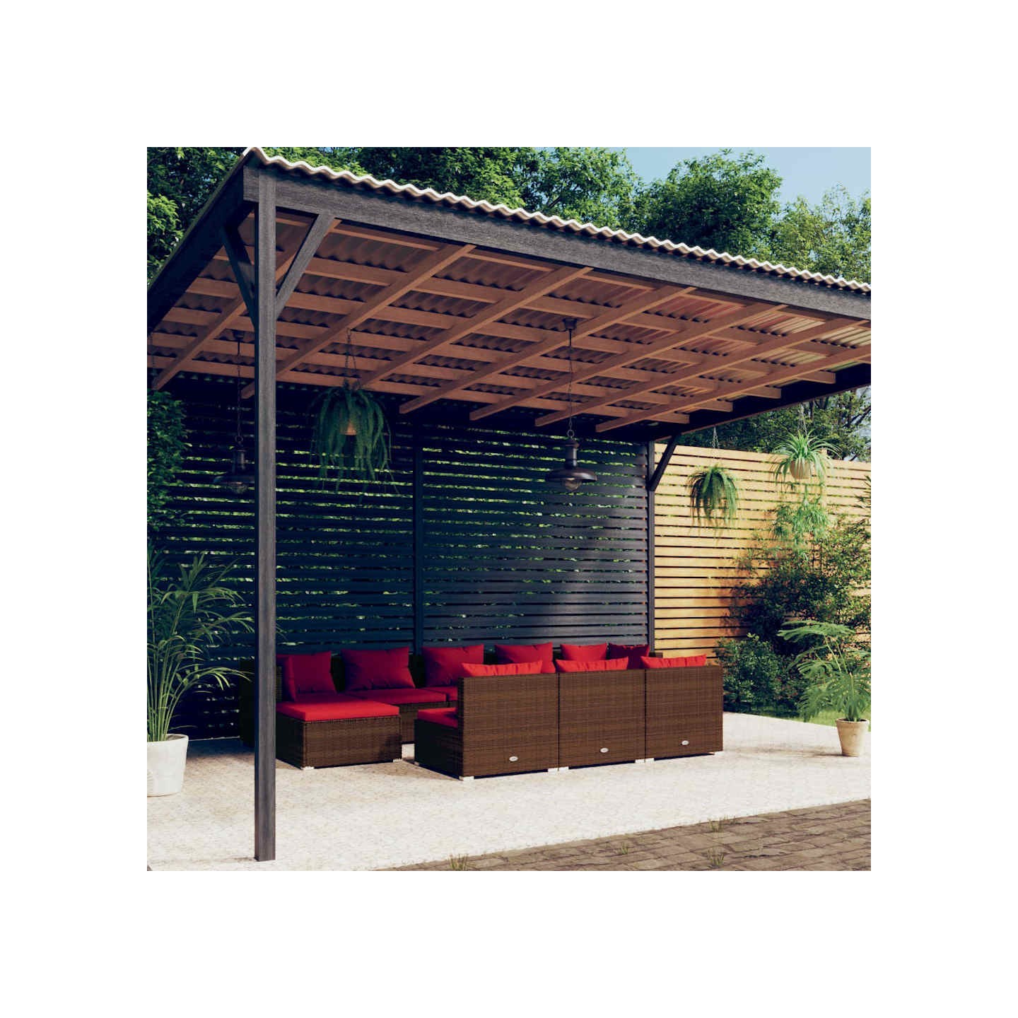 Salon de jardin 10 pcs avec coussins marron résine tressée
