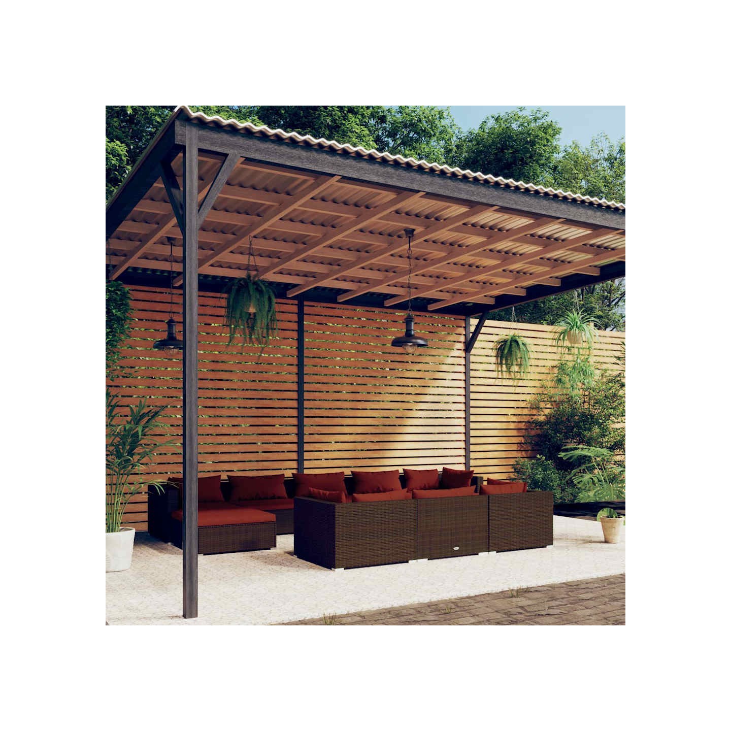 Salon de jardin 10 pcs avec coussins Marron Résine tressée