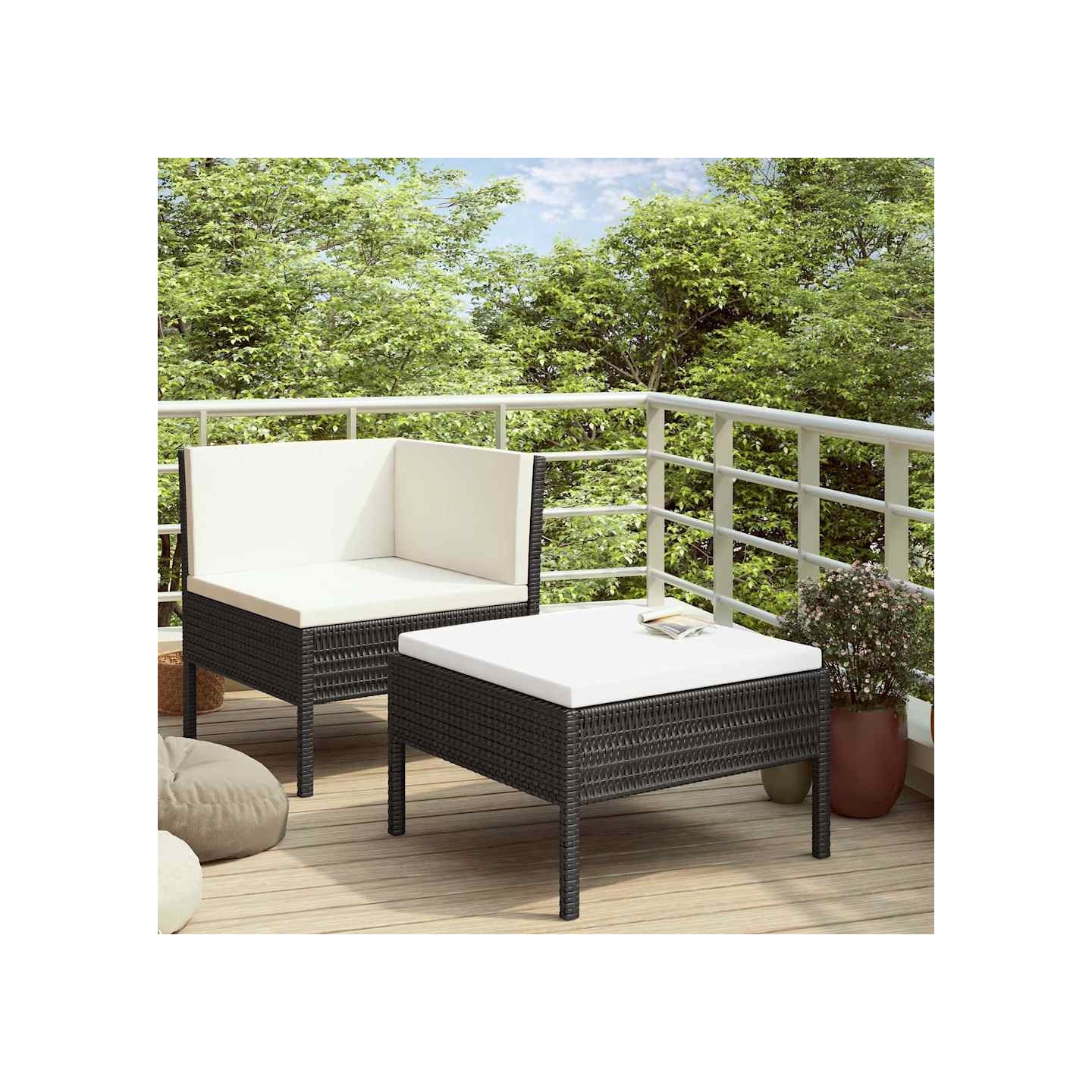 Salon de jardin 2 pcs avec coussins Résine tressée Noir