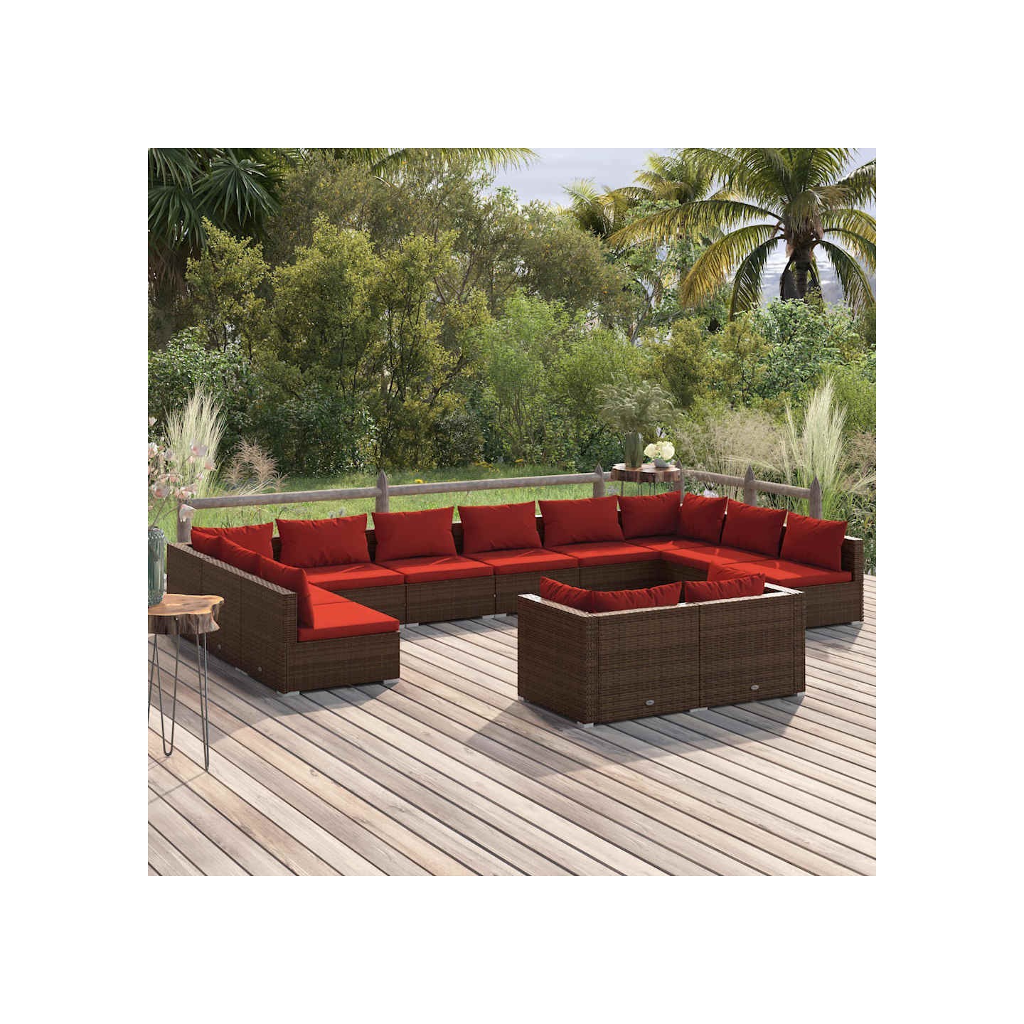 Salon de jardin 12 pcs avec coussins Marron Résine tressée