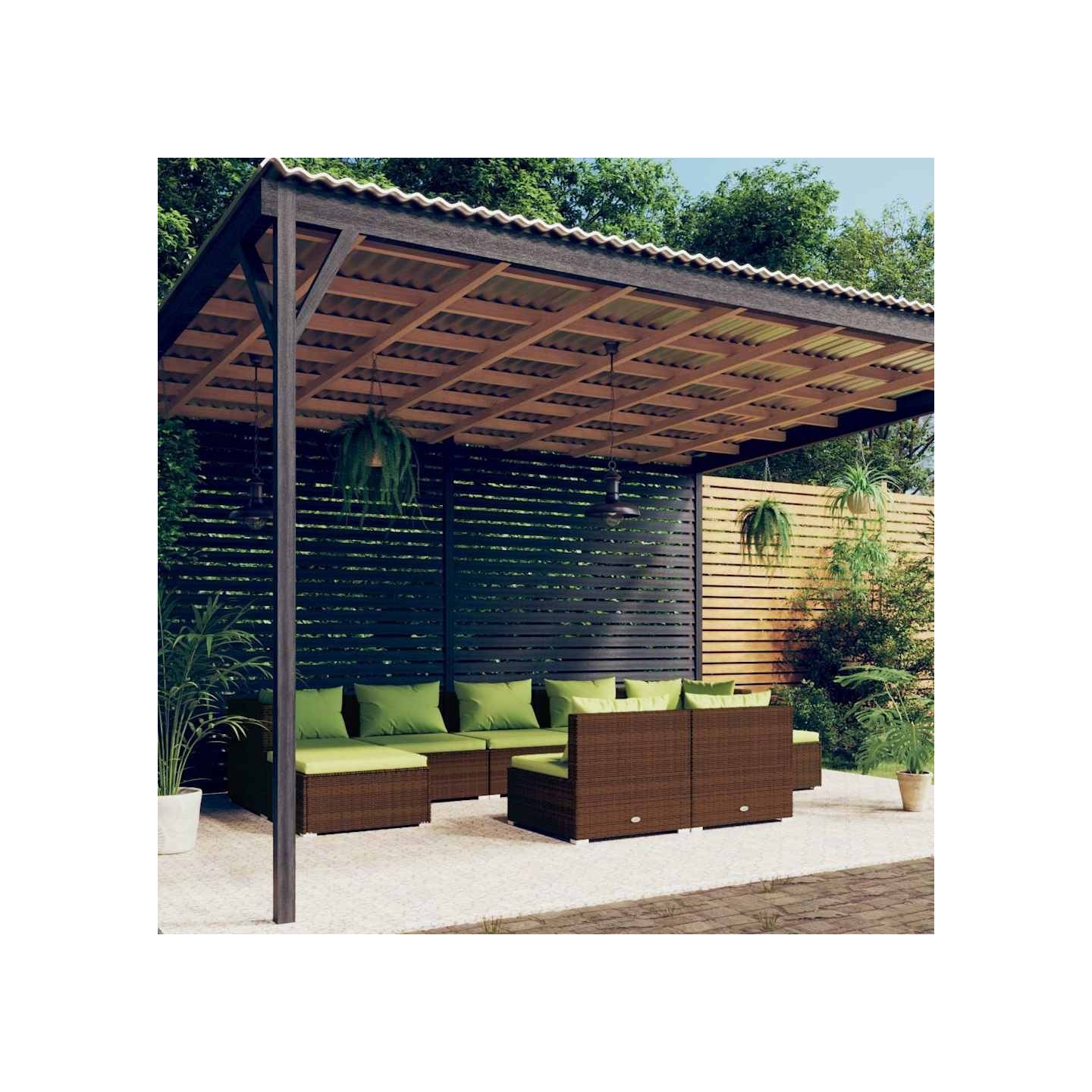 Salon de jardin avec coussins 9 pcs marron résine tressée