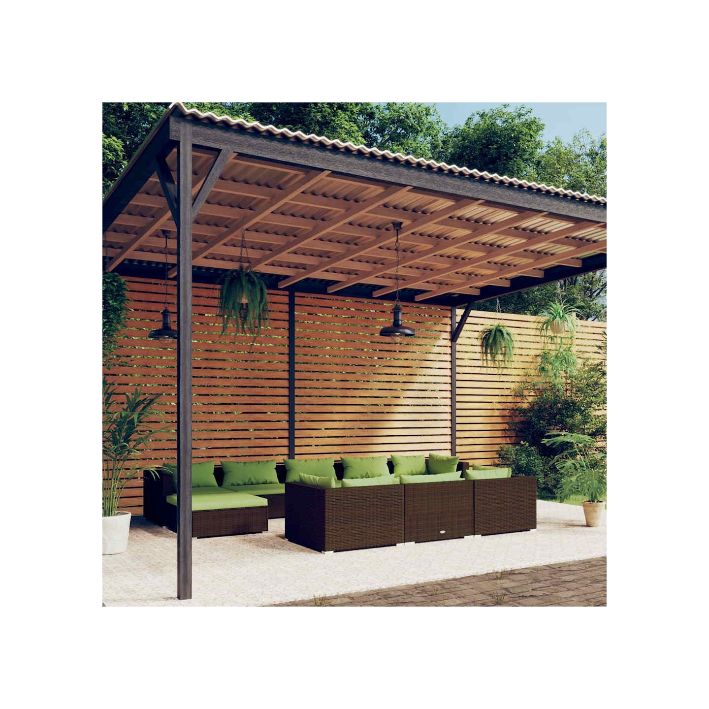 Salon de jardin 10 pcs avec coussins marron résine tressée