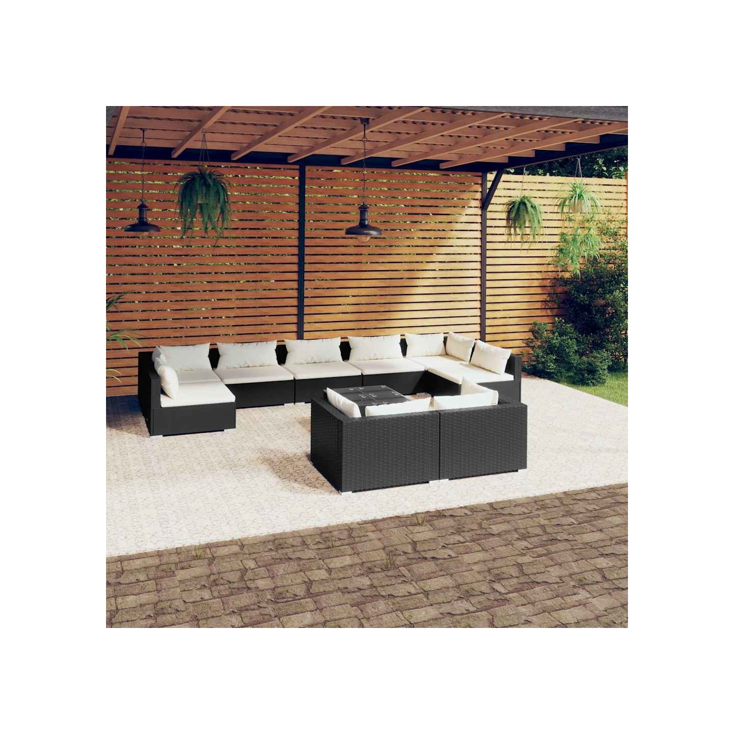 Salon de jardin 10 pcs avec coussins Noir Résine tressée