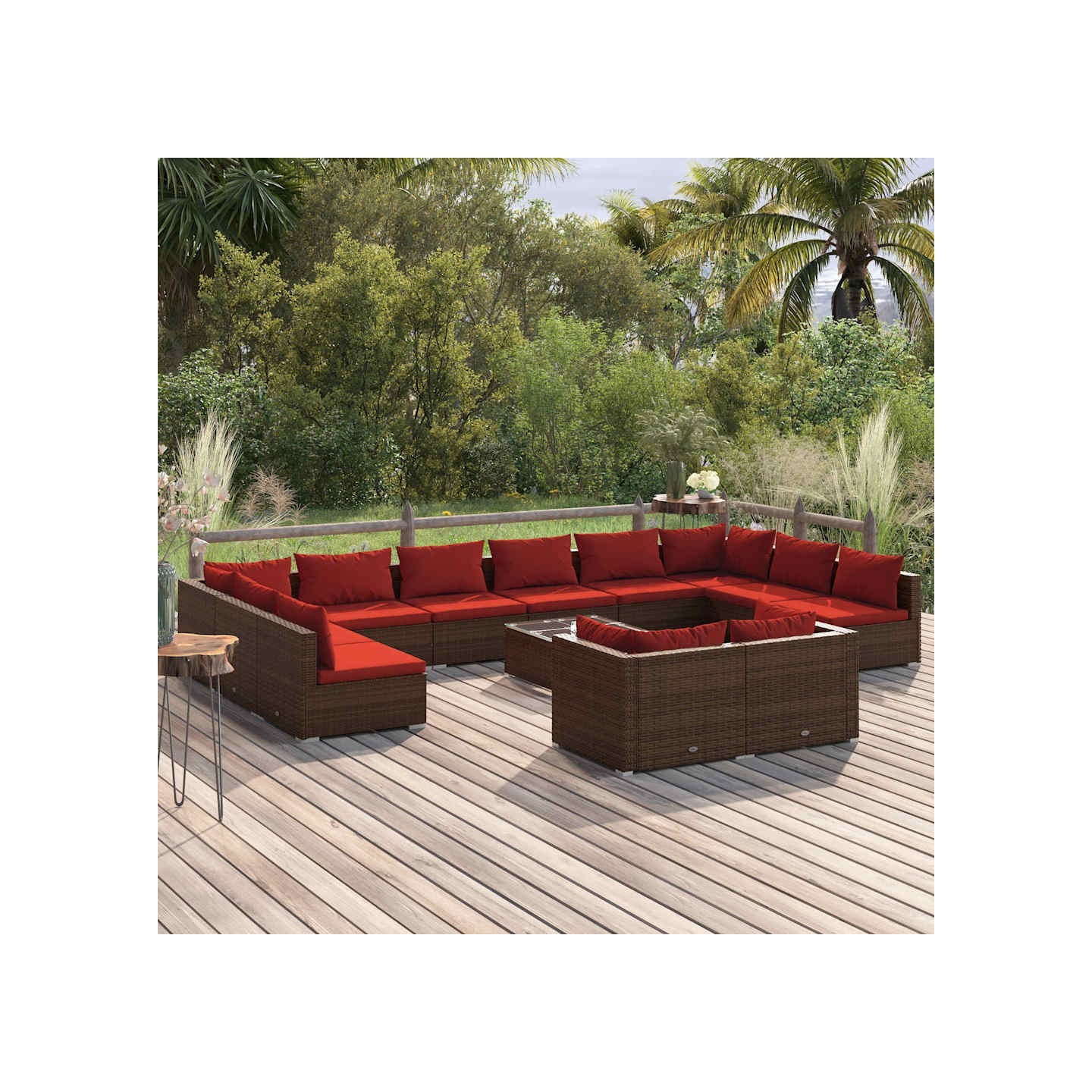 Salon de jardin 13 pcs avec coussins Marron Résine tressée