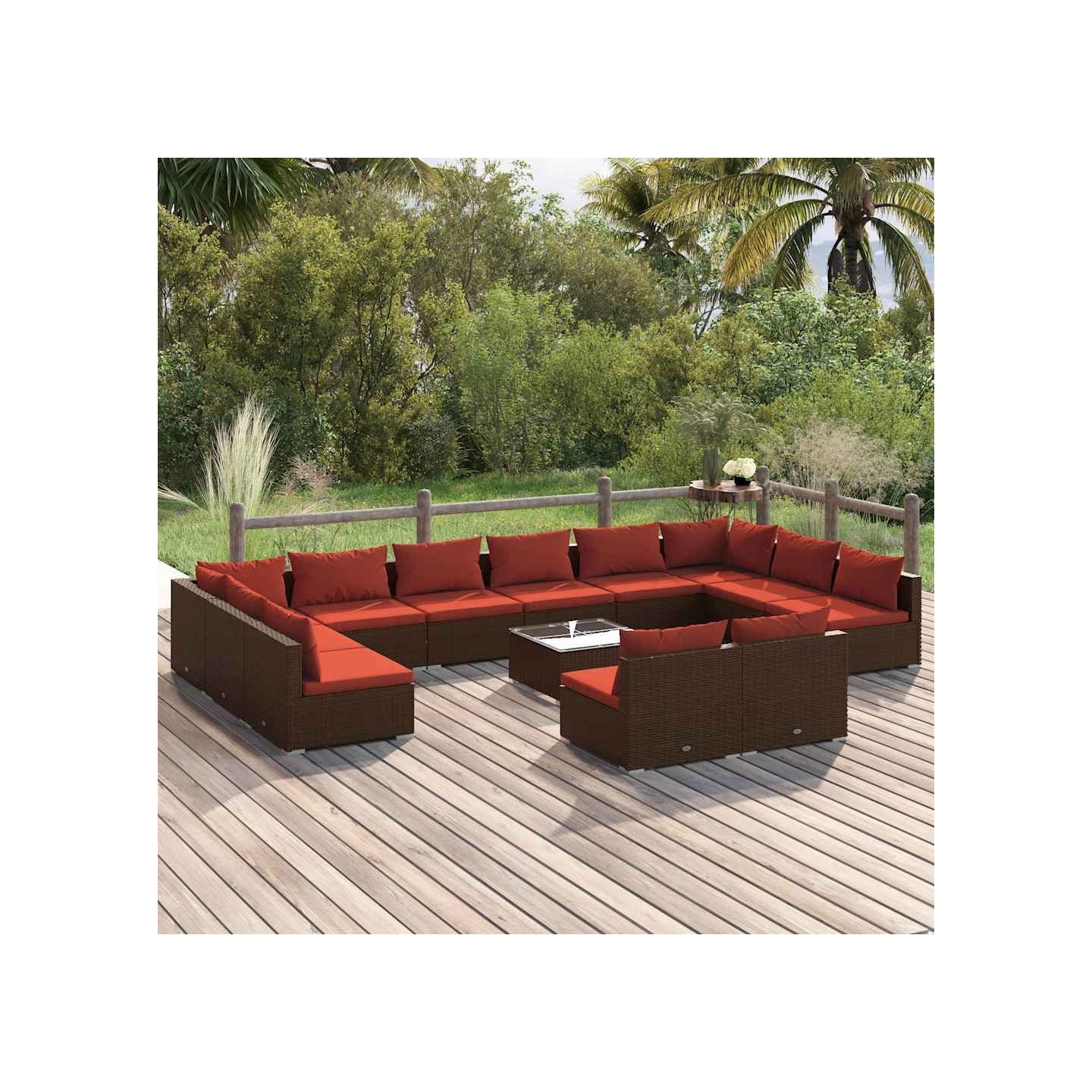 Salon de jardin 13 pcs avec coussins Marron Résine tressée