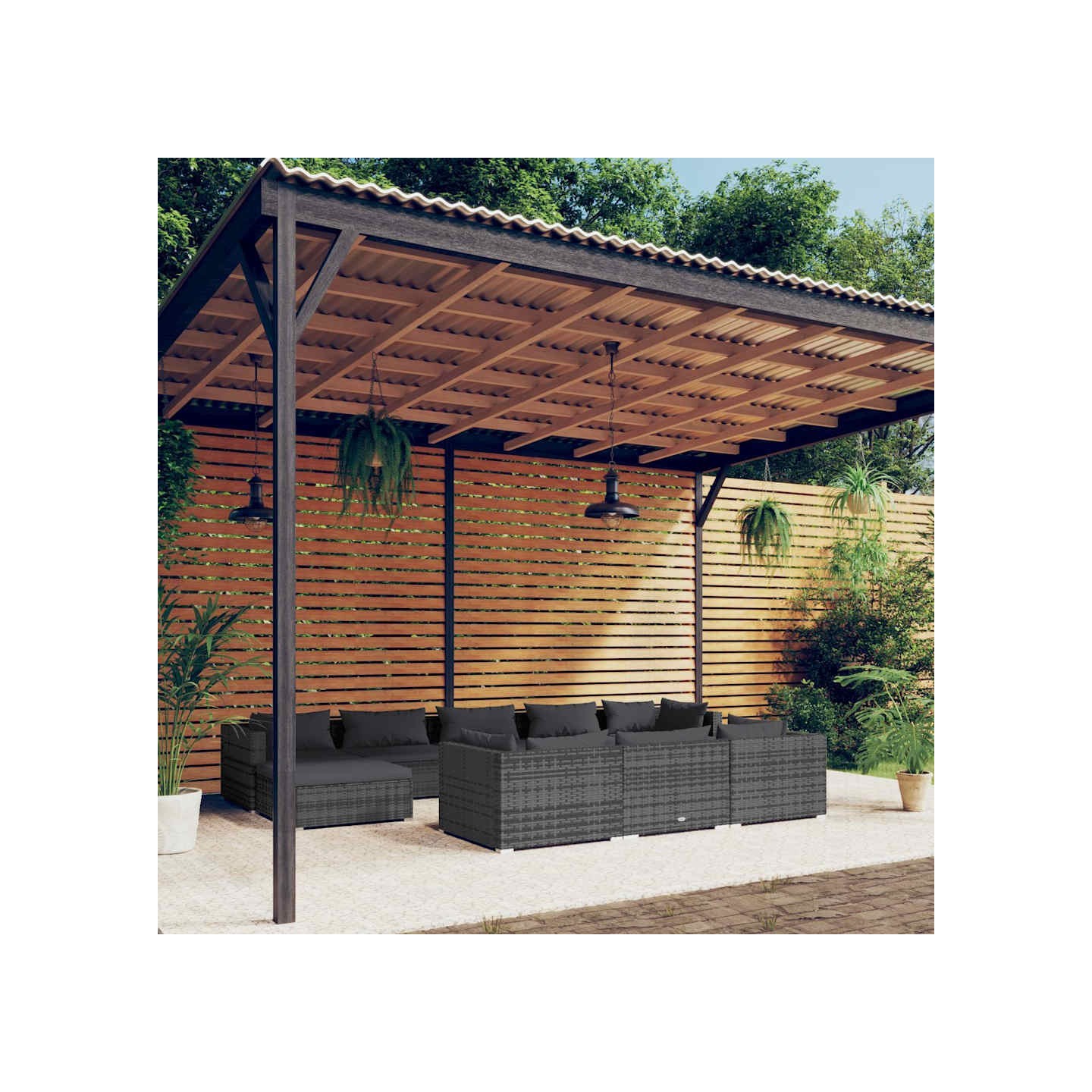 Salon de jardin 10 pcs avec coussins Gris Résine tressée
