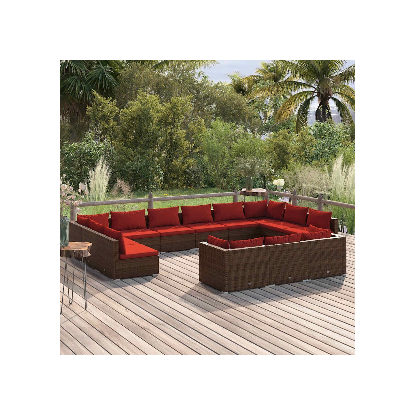Salon de jardin 13 pcs avec coussins Marron Résine tressée