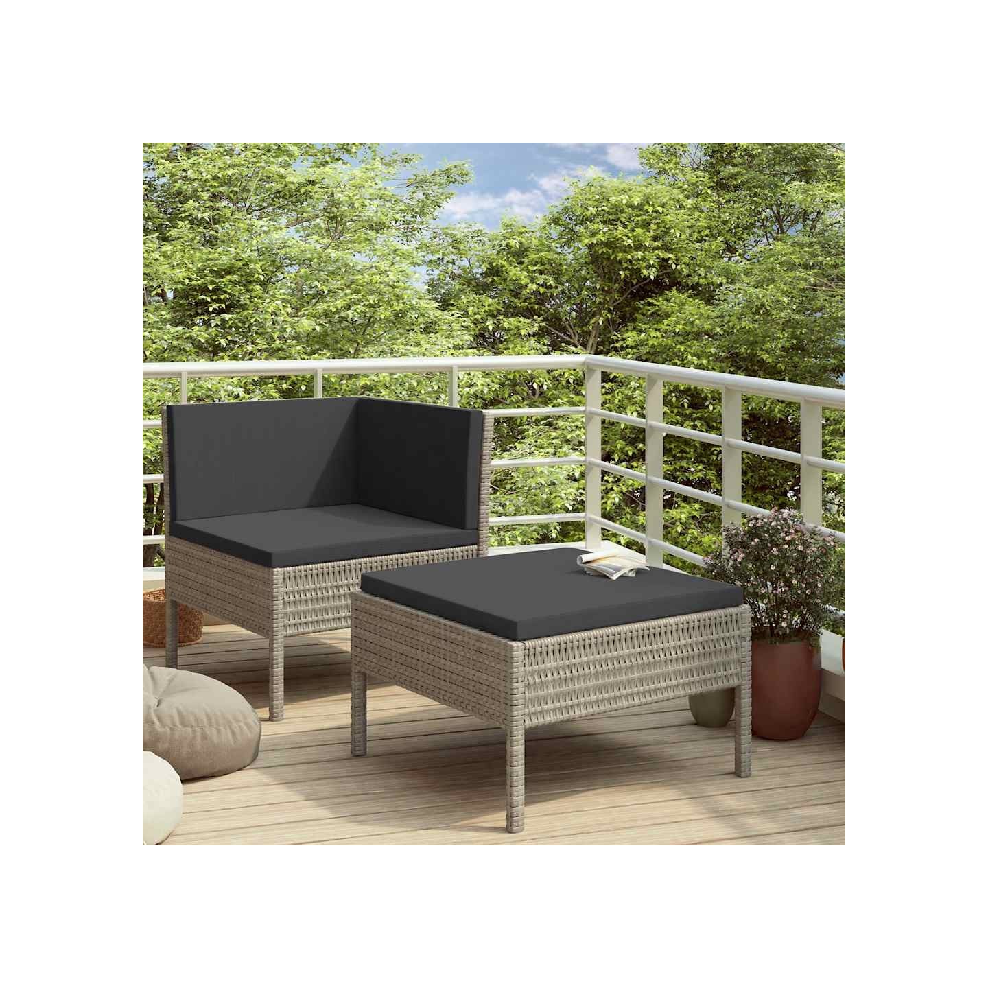 Salon de jardin 2 pcs avec coussins Résine tressée Gris