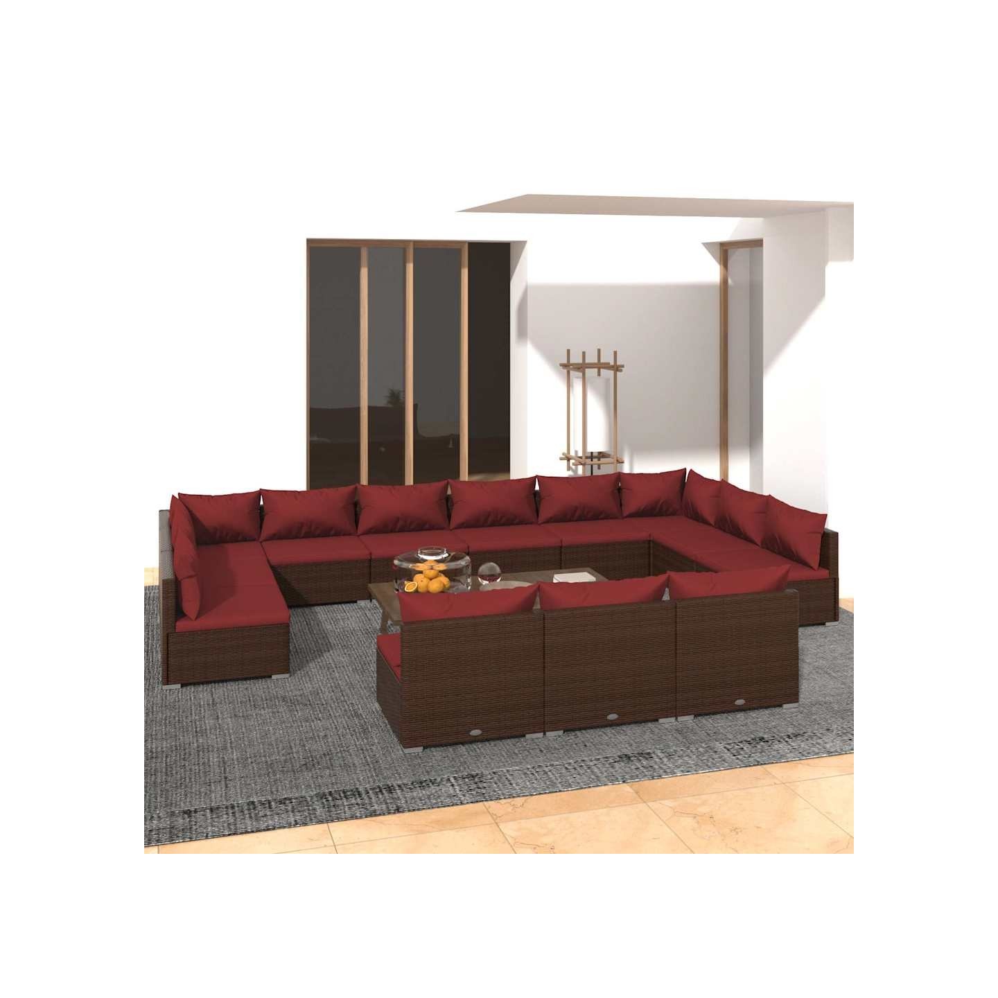 Salon de jardin 13 pcs avec coussins Marron Résine tressée