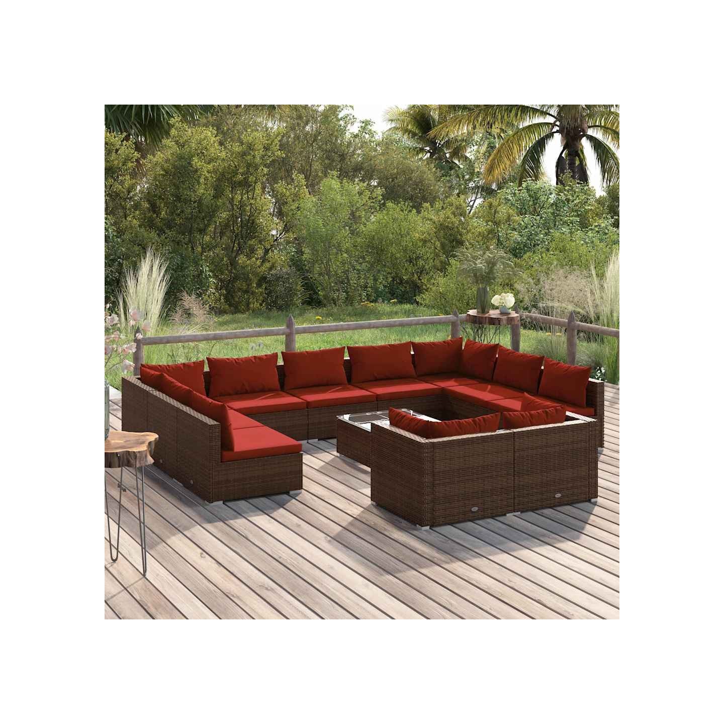 Salon de jardin 12 pcs avec coussins Marron Résine tressée