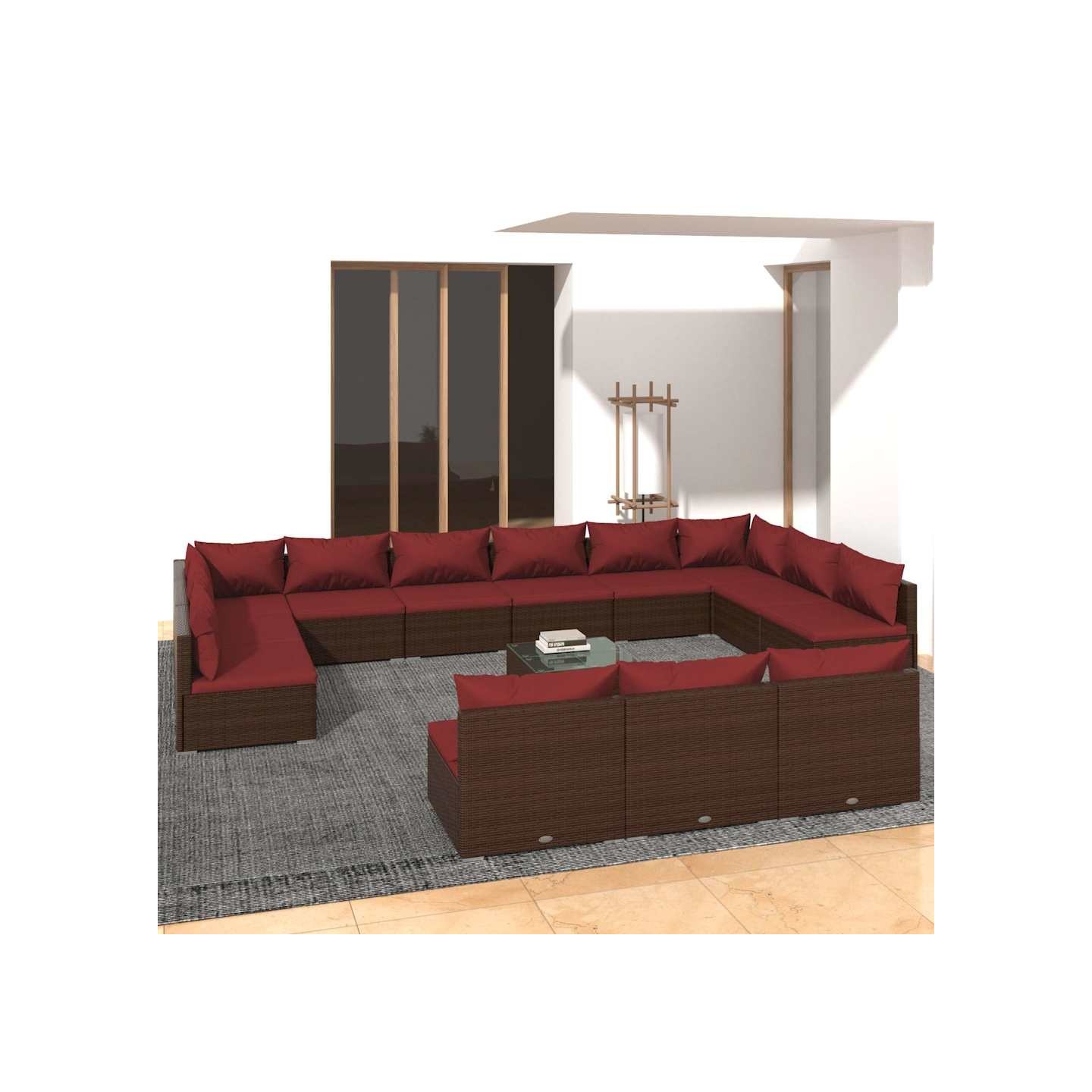 Salon de jardin 14 pcs avec coussins Marron Résine tressée