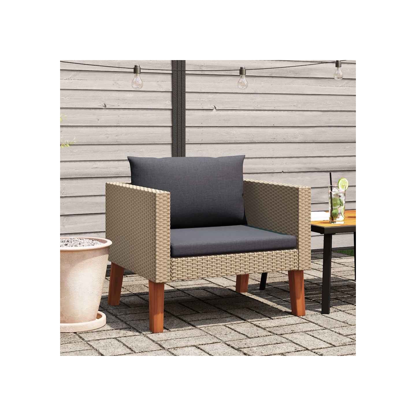 Canapé simple de jardin avec coussins Résine tressée Beige