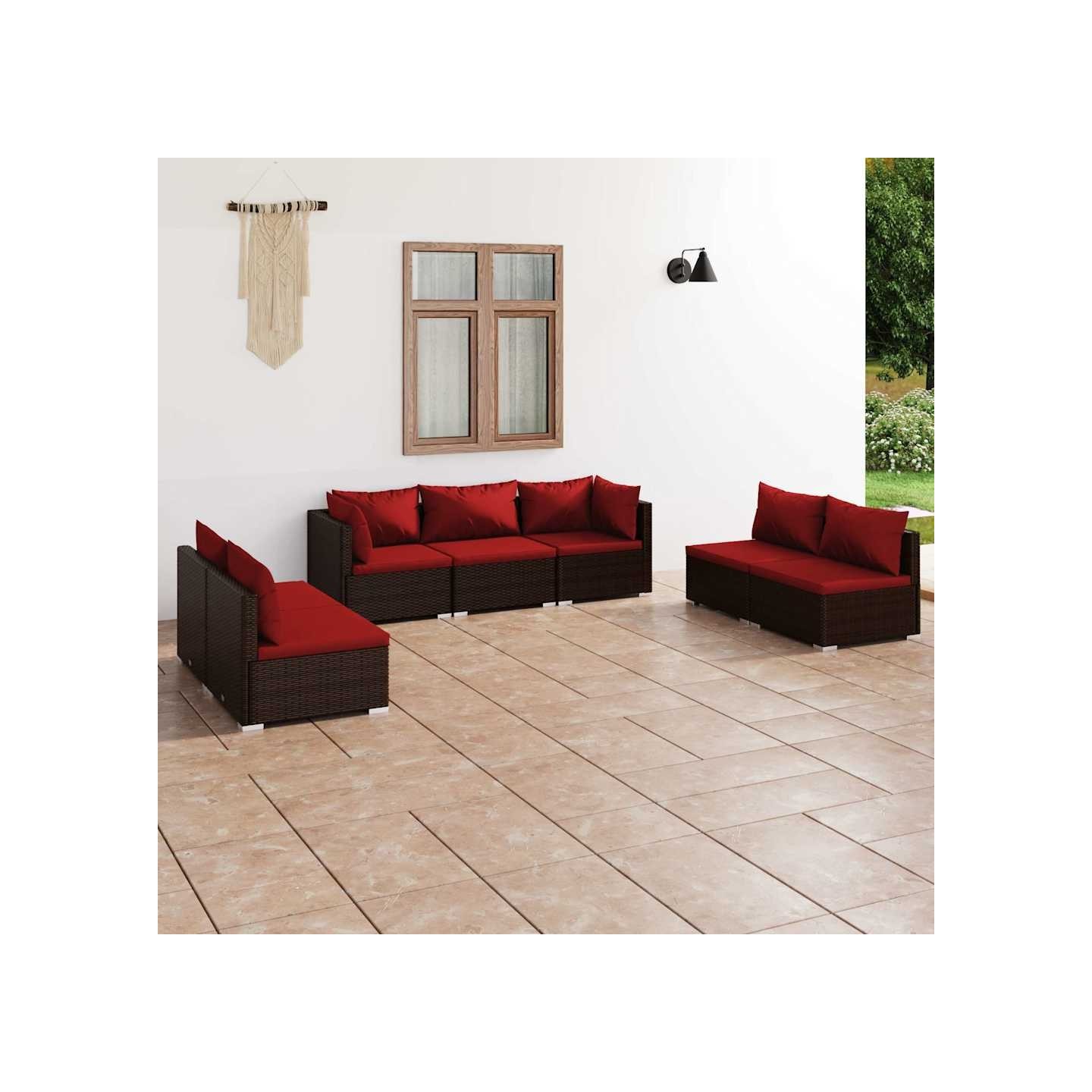 Salon de jardin 7 pcs avec coussins Résine tressée Marron