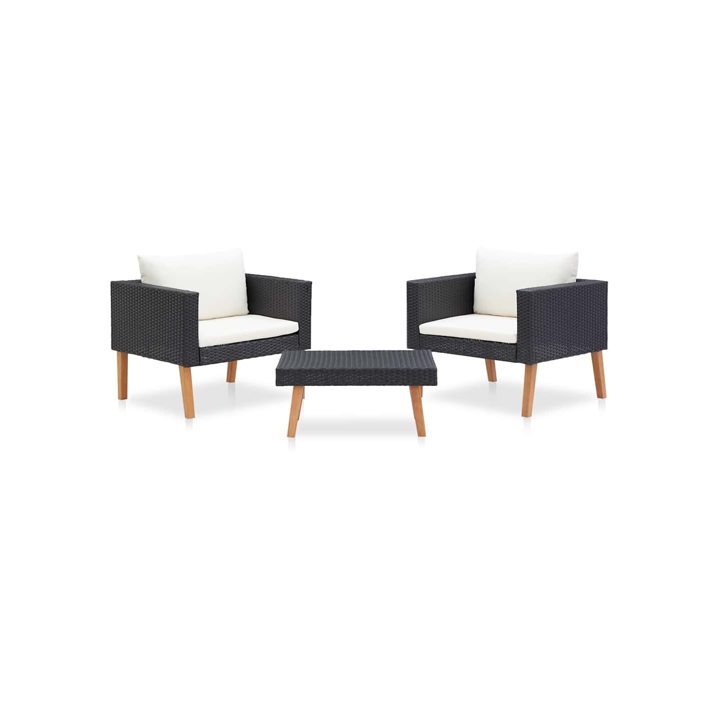 Salon de jardin 3 pcs avec coussins Résine tressée Noir