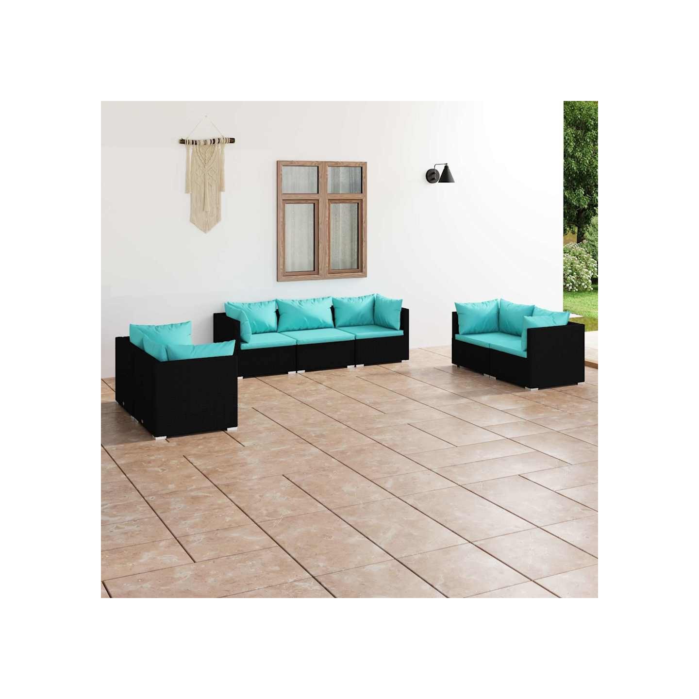 Salon de jardin 7 pcs avec coussins Résine tressée Noir