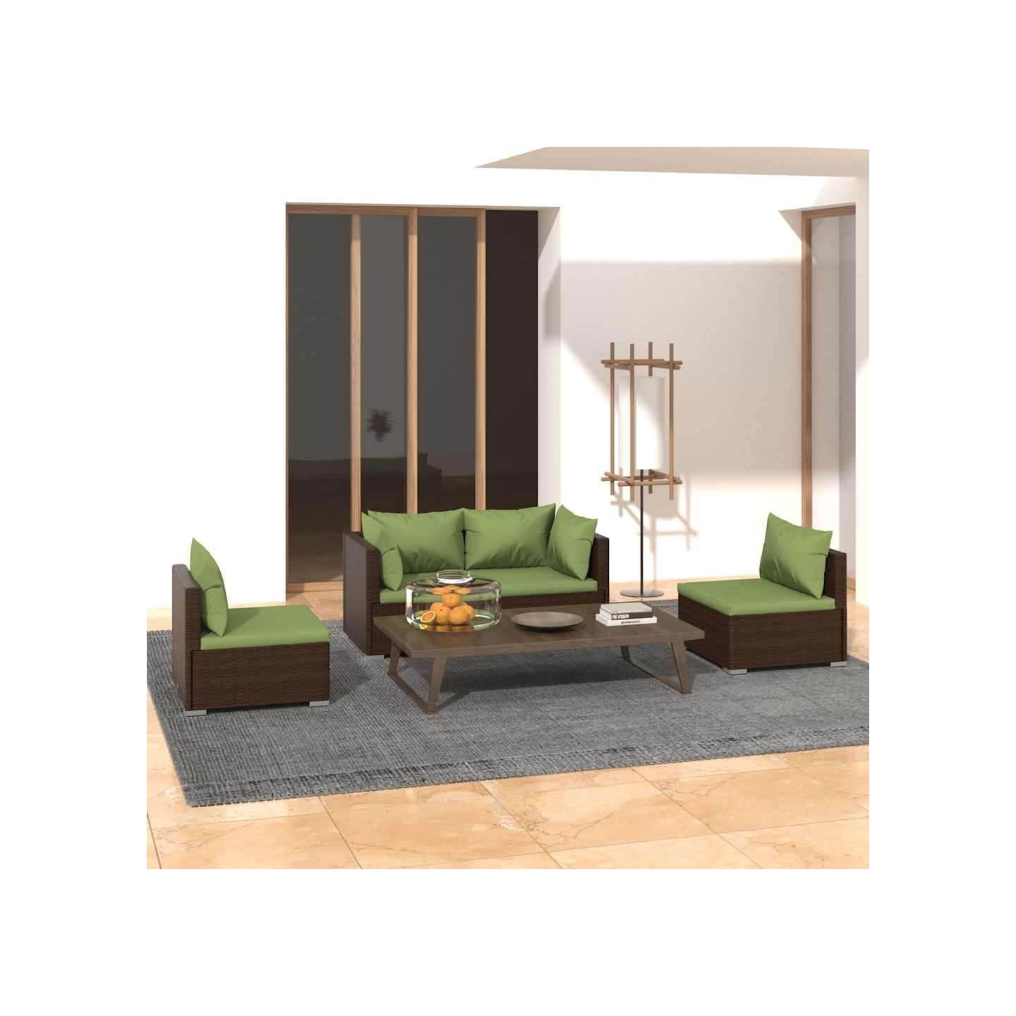 Salon de jardin 4 pcs avec coussins Résine tressée Marron