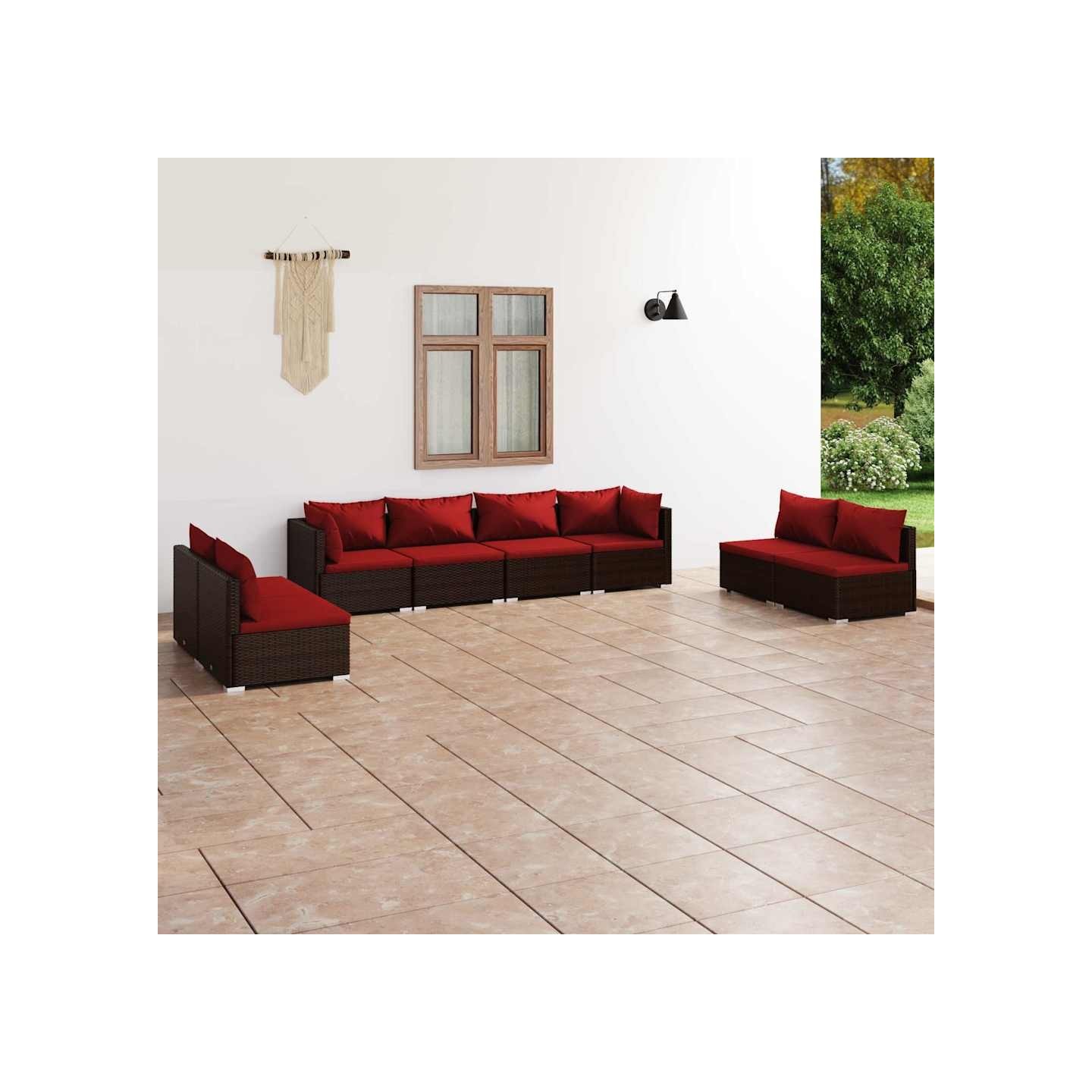 Salon de jardin 8 pcs avec coussins résine tressée marron