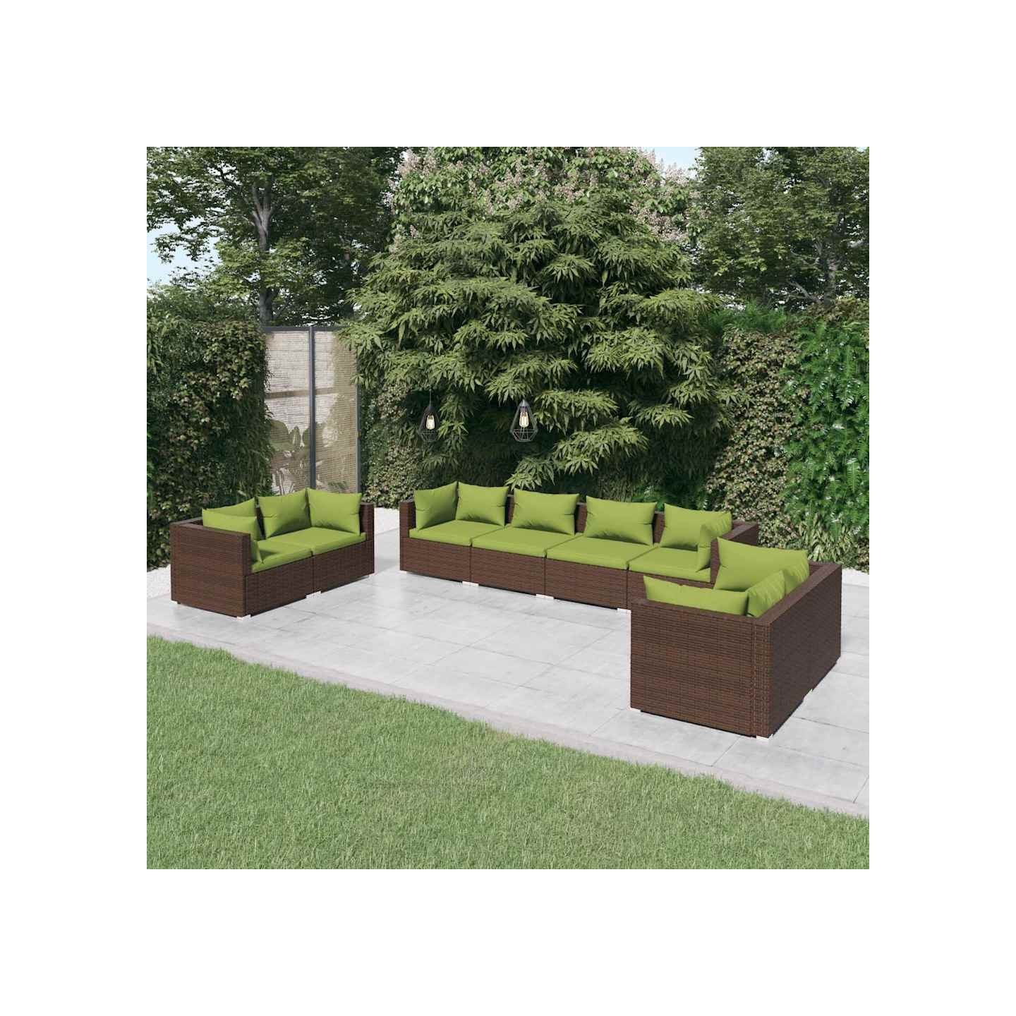 Salon de jardin 8 pcs avec coussins Résine tressée Marron