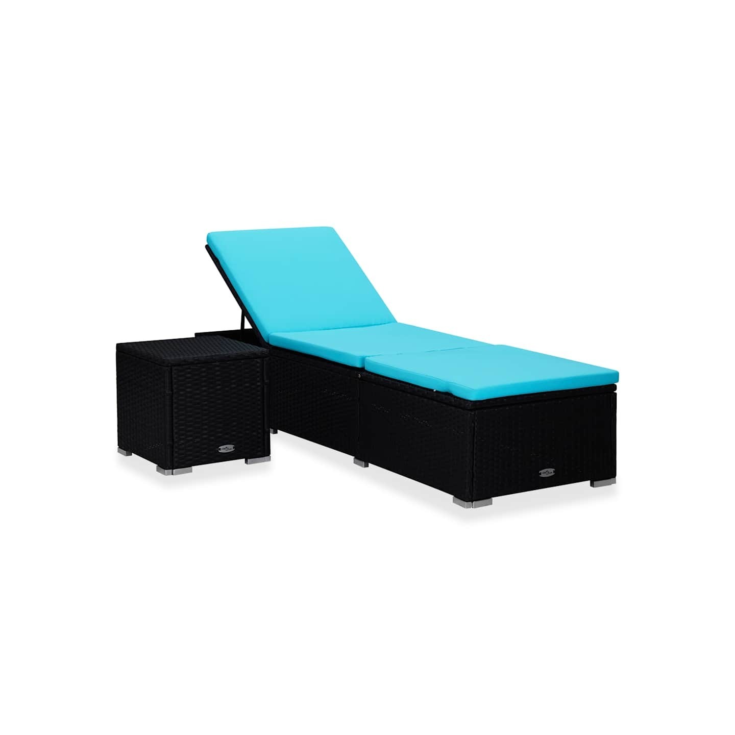 Chaise longue avec coussin et table à thé Résine tressée Bleu