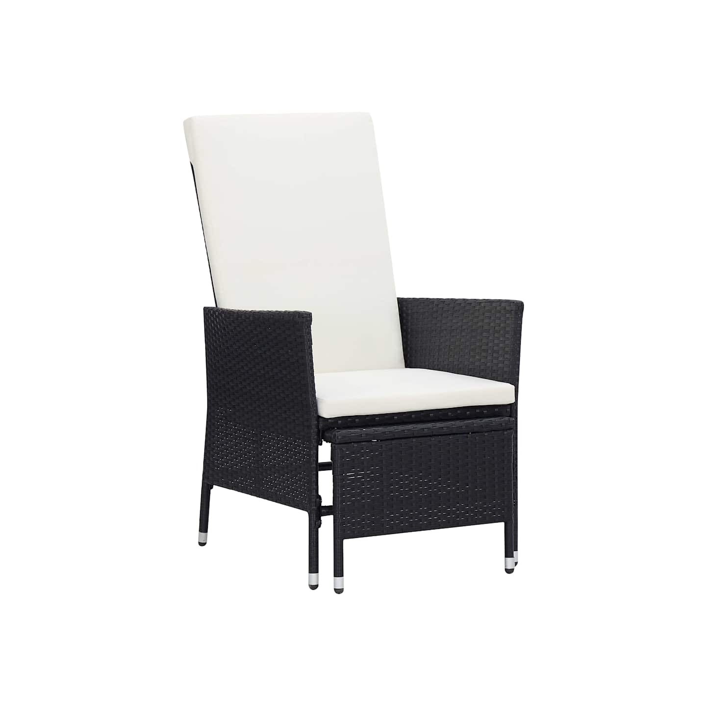 Chaise inclinable de jardin avec coussins Résine tressée Noir