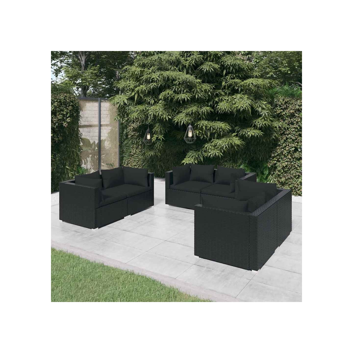 Salon de jardin 6 pcs avec coussins Résine tressée Noir