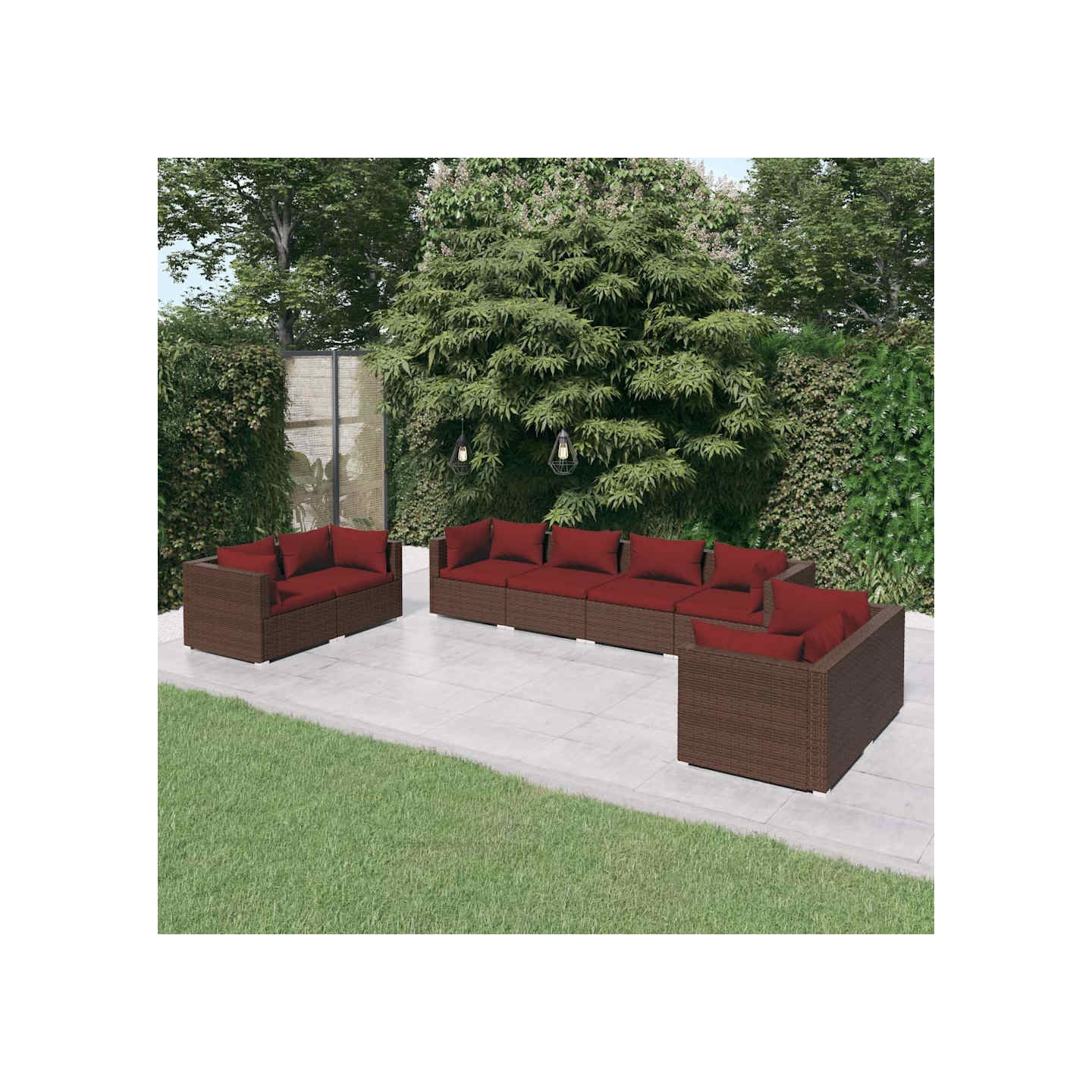 Salon de jardin 8 pcs avec coussins Résine tressée Marron