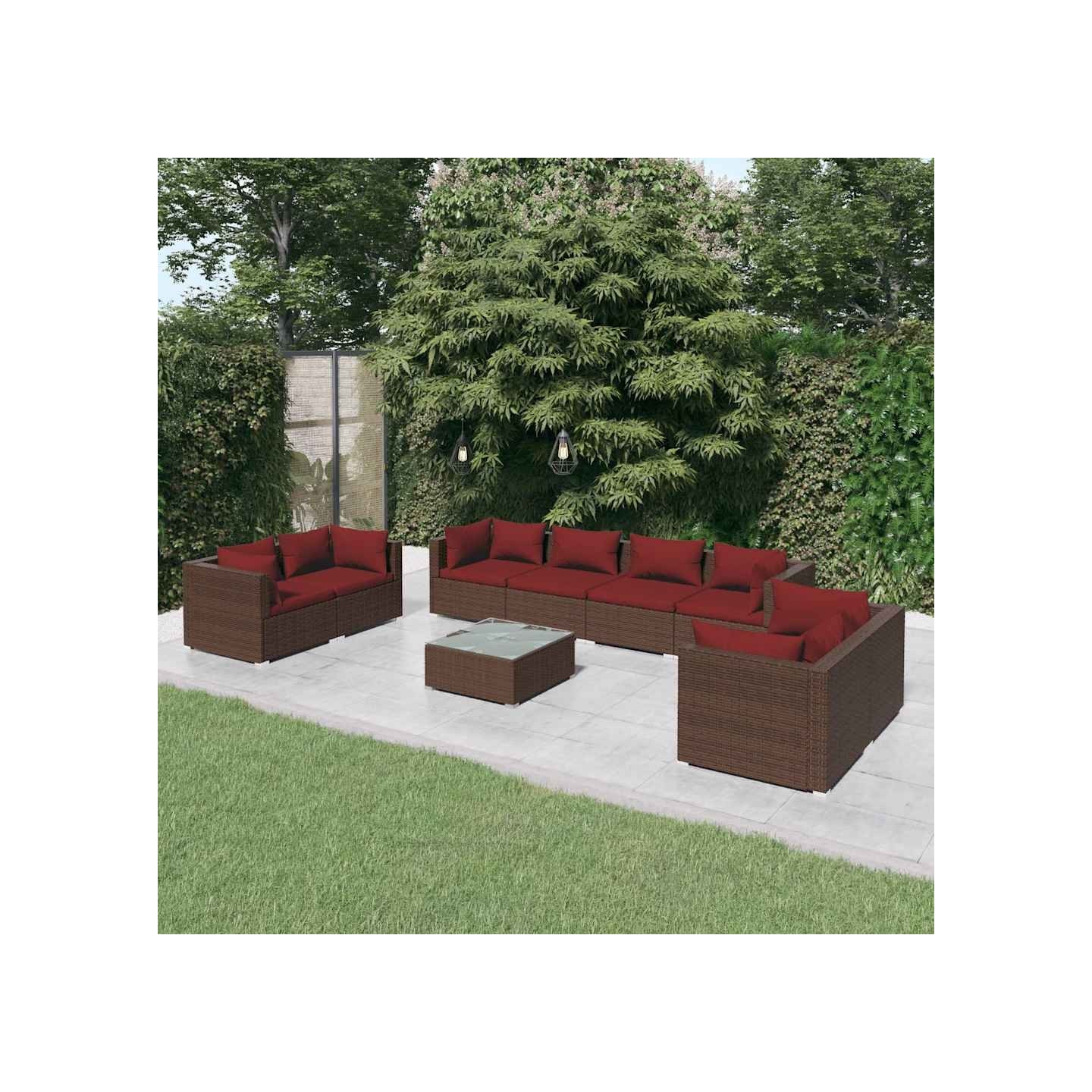 Salon de jardin 9 pcs avec coussins Résine tressée Marron