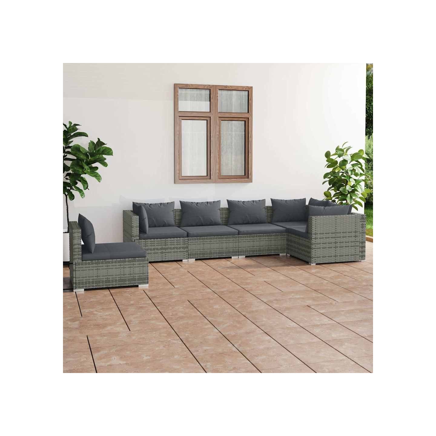 Salon de jardin 6 pcs avec coussins Résine tressée Gris