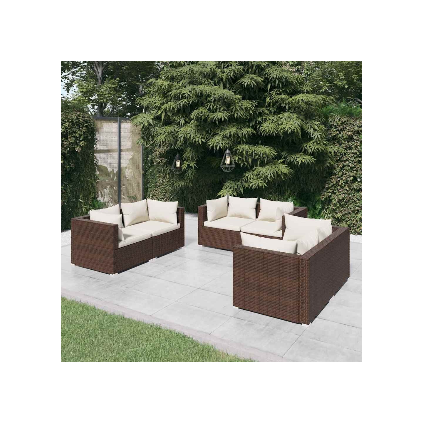 Salon de jardin 6 pcs avec coussins Résine tressée Marron