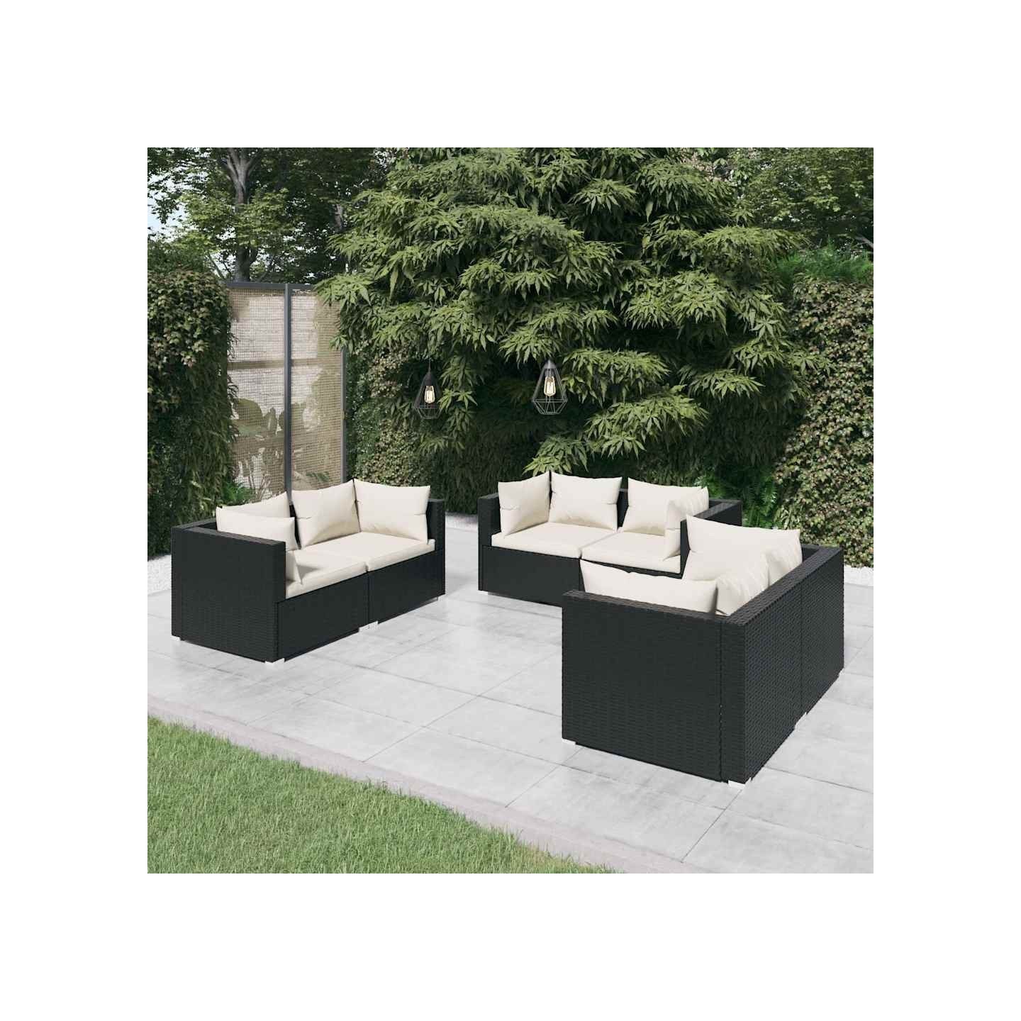 Salon de jardin 6 pcs avec coussins Résine tressée Noir
